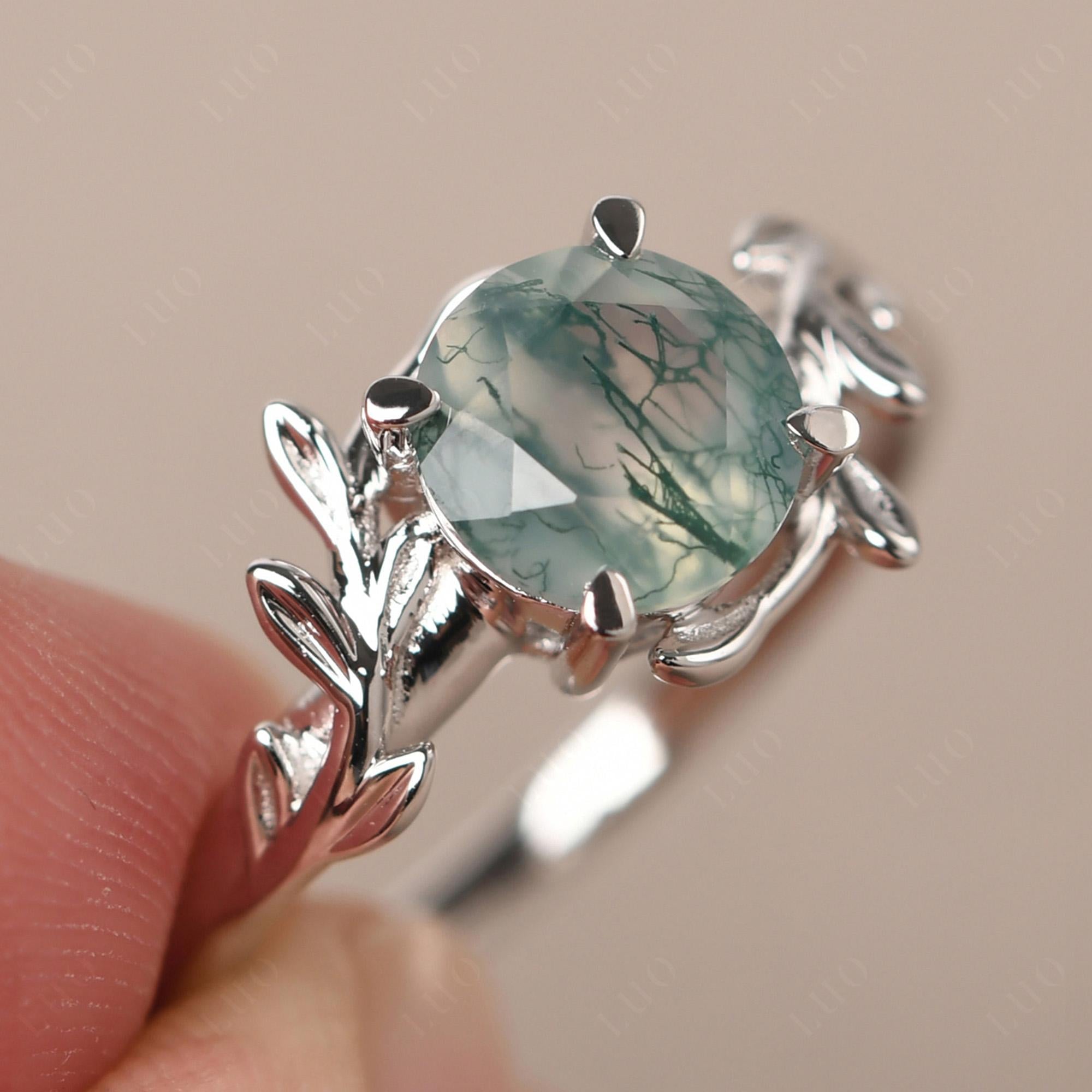 Moss Agate Vine Engagement Ring - LUO Jewelry