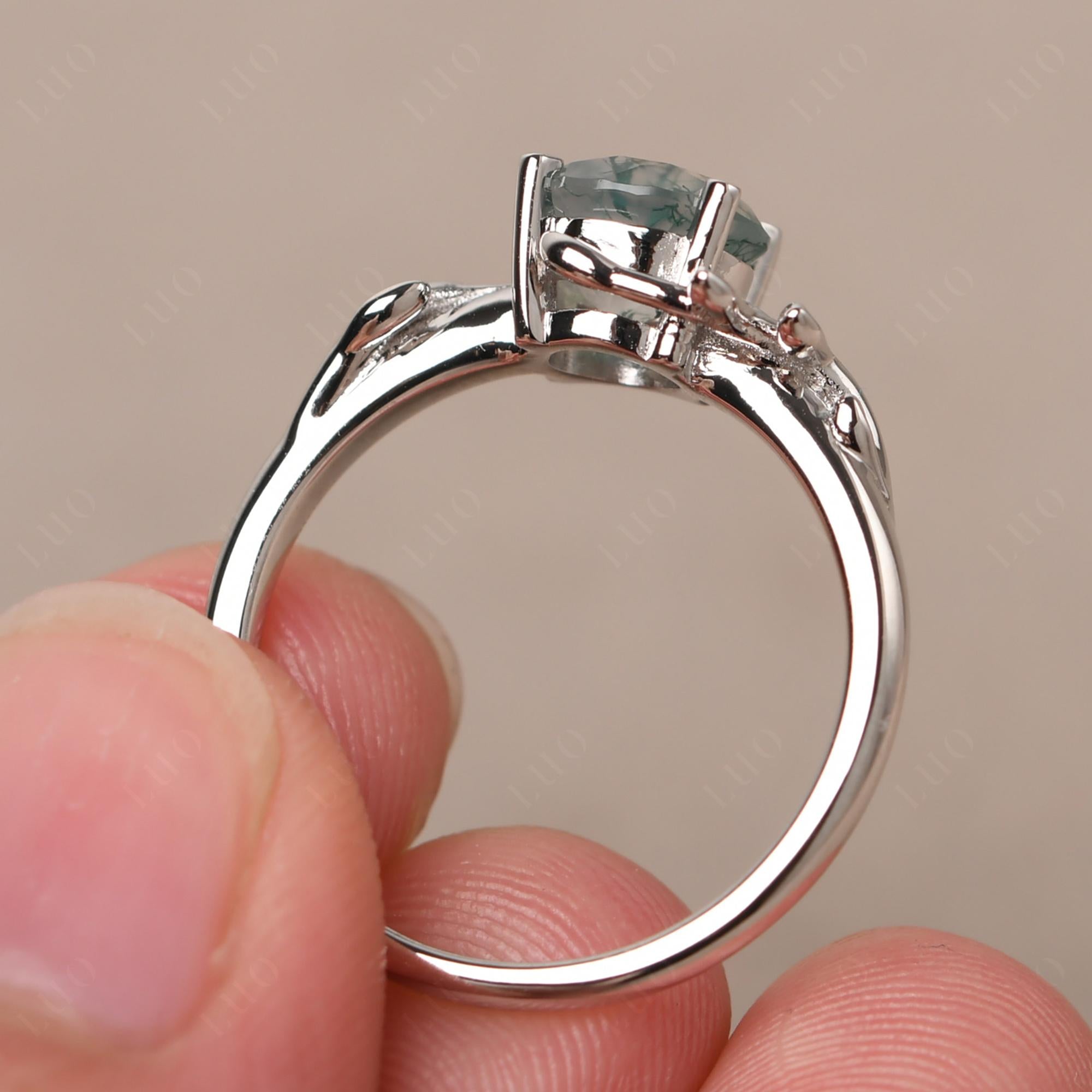 Moss Agate Vine Engagement Ring - LUO Jewelry