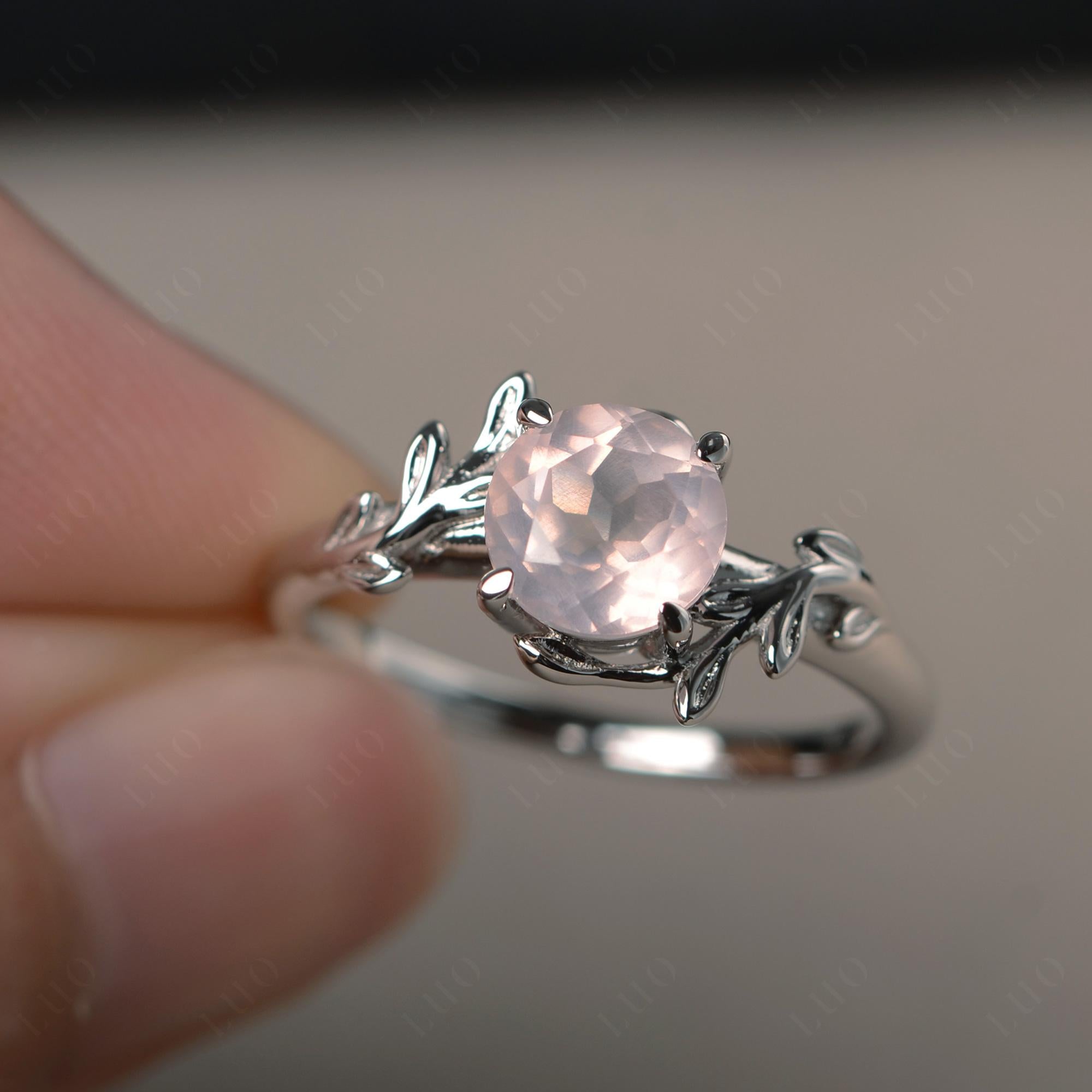 Rose Quartz Leaf and Vine Ring - LUO Jewelry