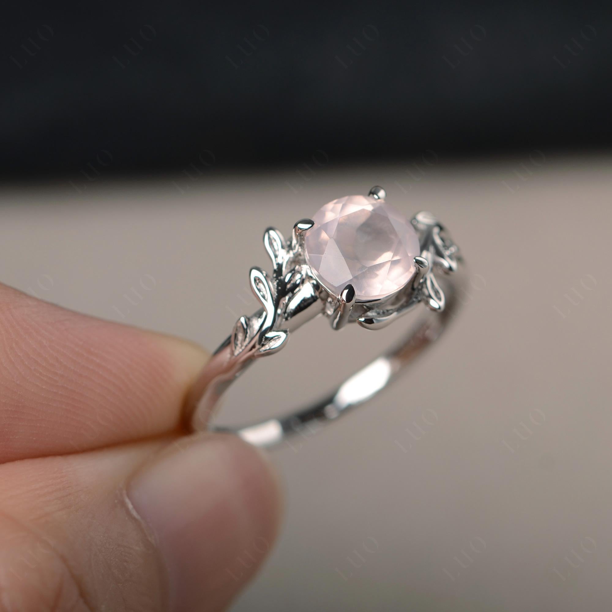 Rose Quartz Leaf and Vine Ring - LUO Jewelry