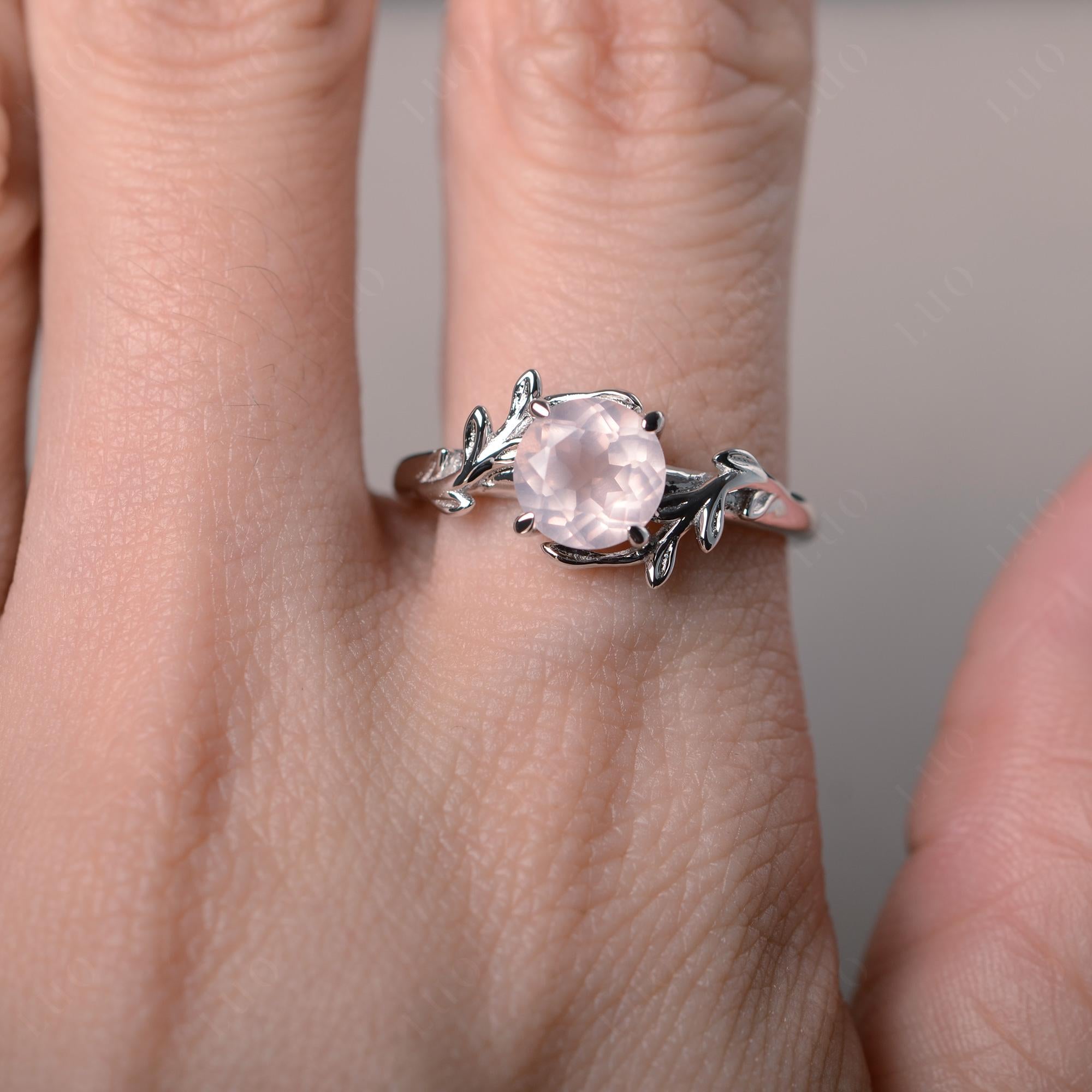 Rose Quartz Leaf and Vine Ring - LUO Jewelry
