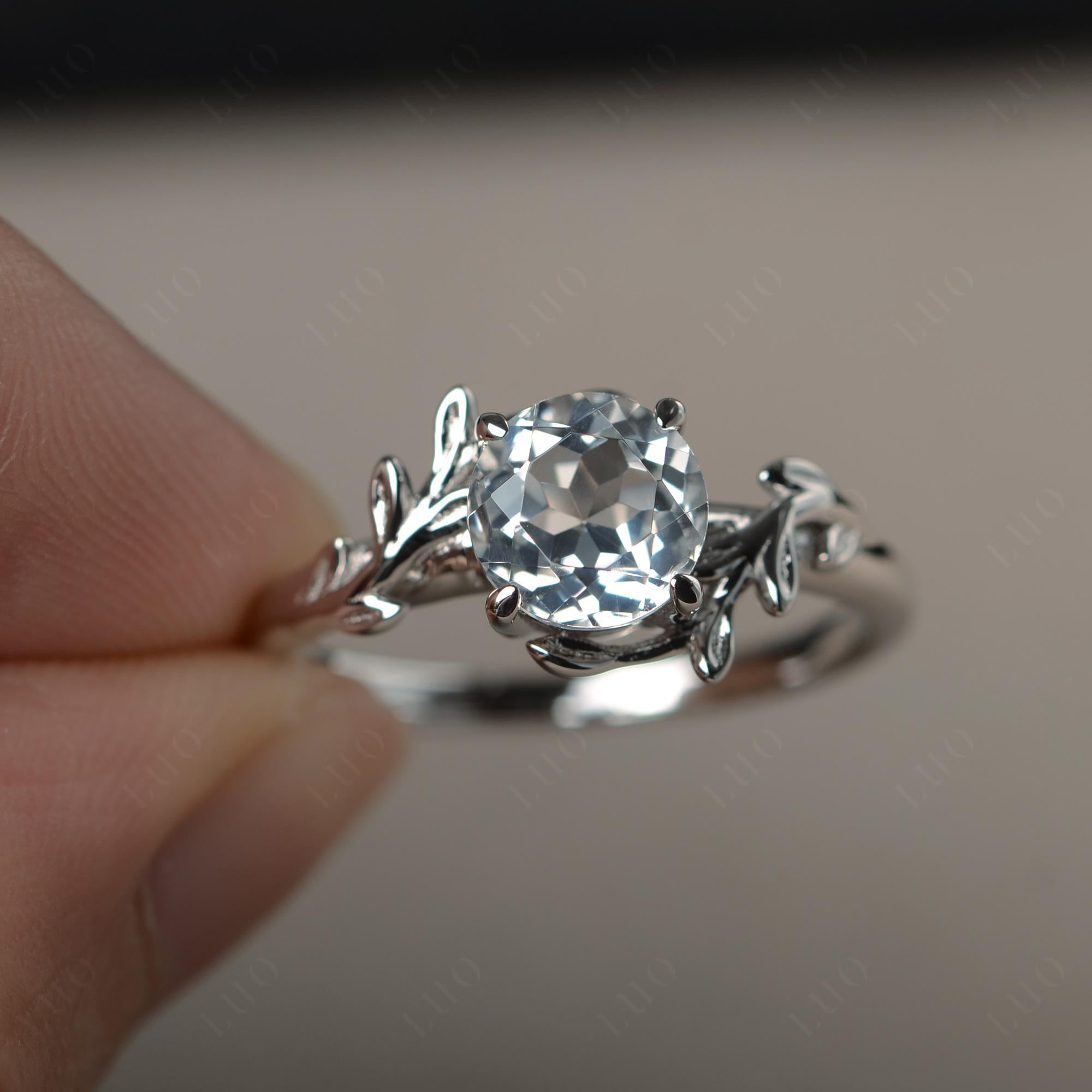 White Topaz Leaf and Vine Ring - LUO Jewelry