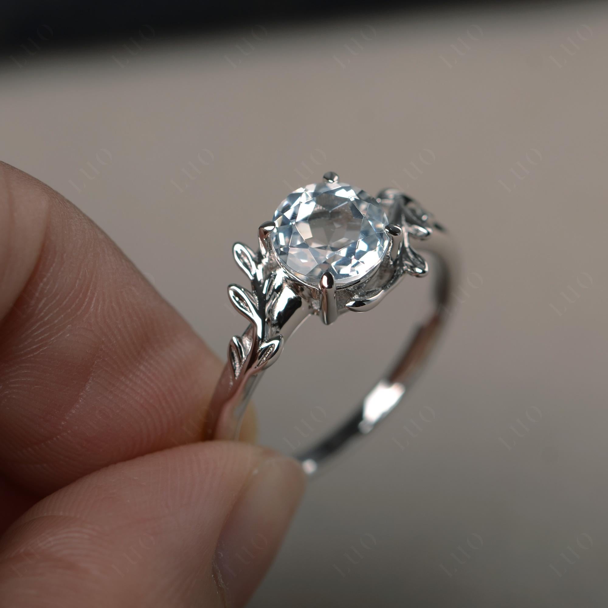 White Topaz Leaf and Vine Ring - LUO Jewelry