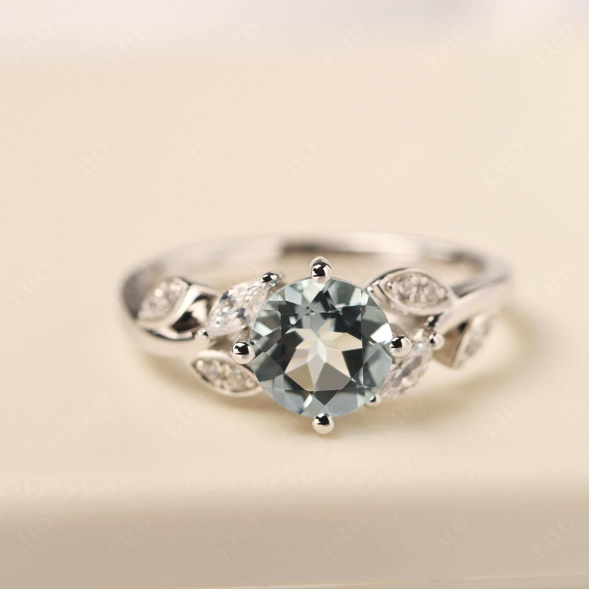 Vine Leaf Aquamarine Engagement Ring - LUO Jewelry