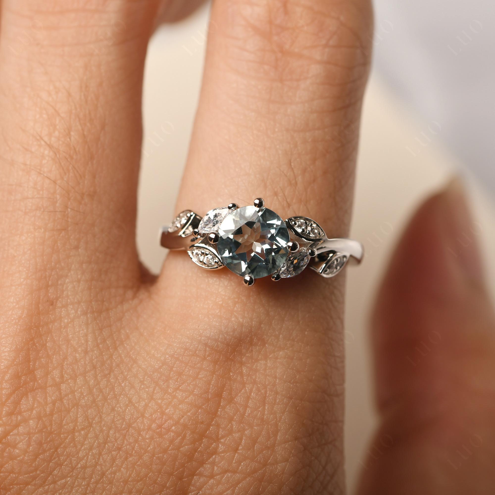 Vine Leaf Aquamarine Engagement Ring - LUO Jewelry