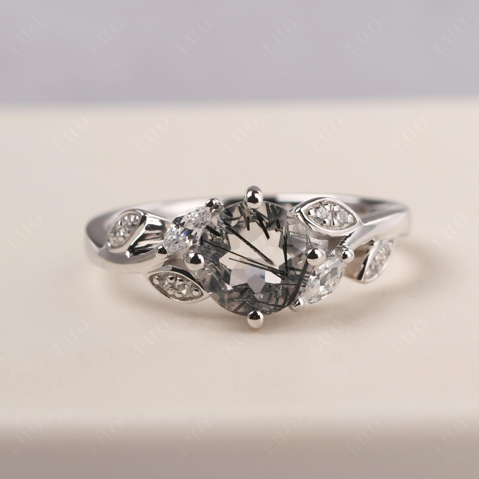 Vine Leaf Black Rutilated Quartz Engagement Ring - LUO Jewelry