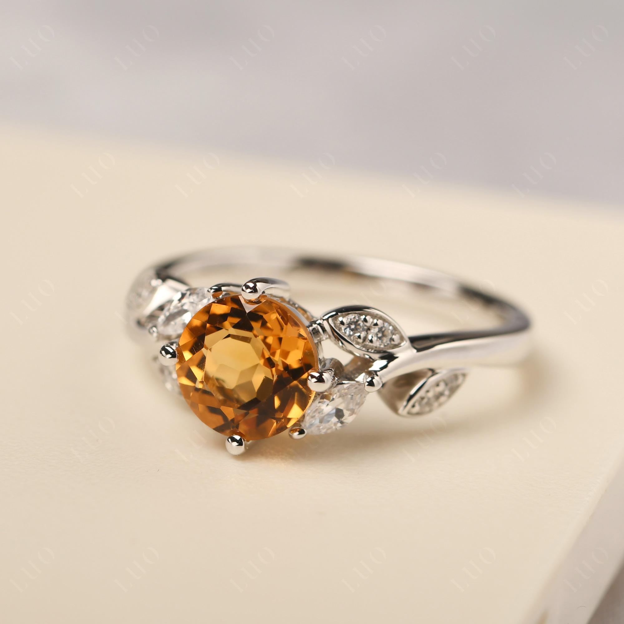 Vine Leaf Citrine Engagement Ring - LUO Jewelry