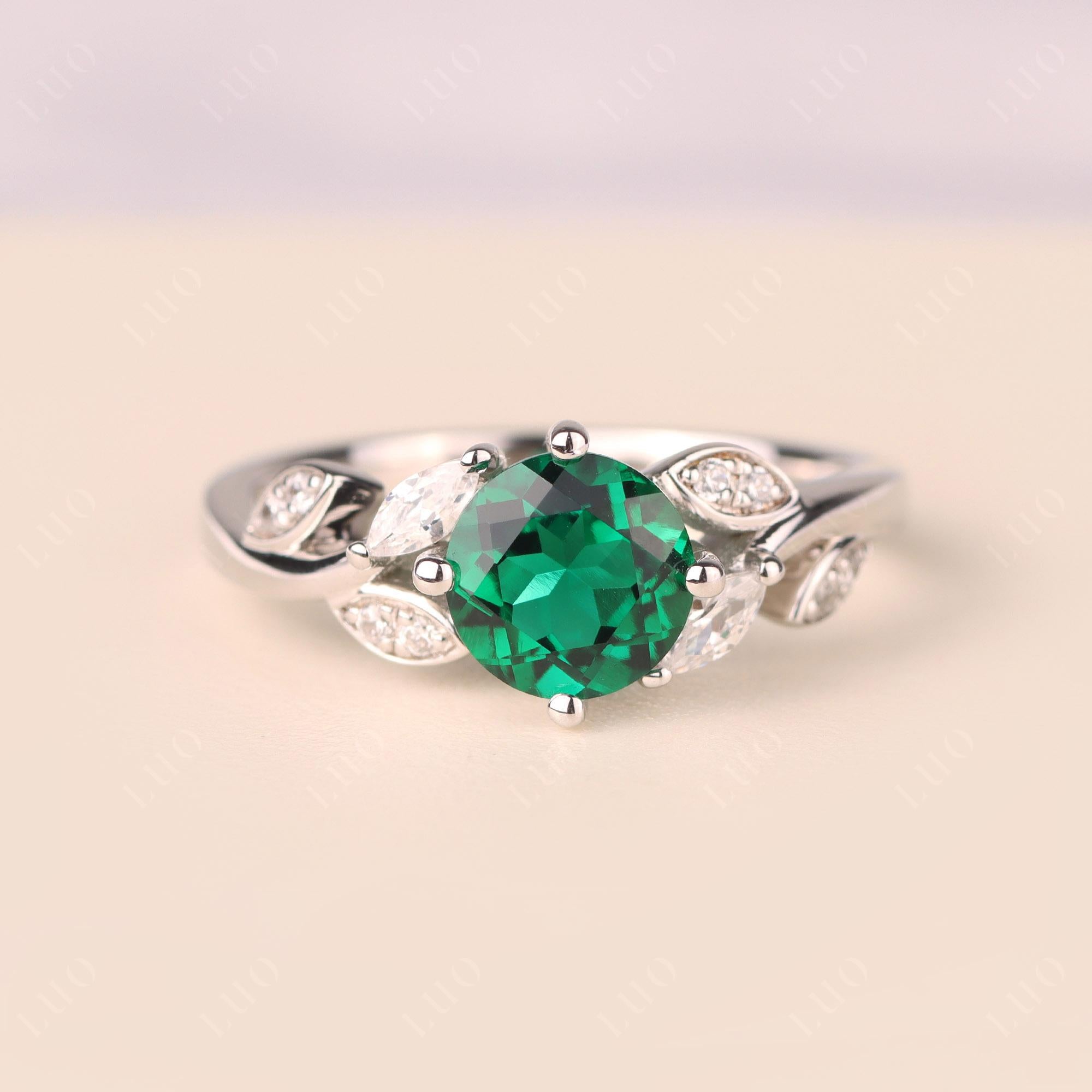 Vine Leaf Emerald Engagement Ring - LUO Jewelry