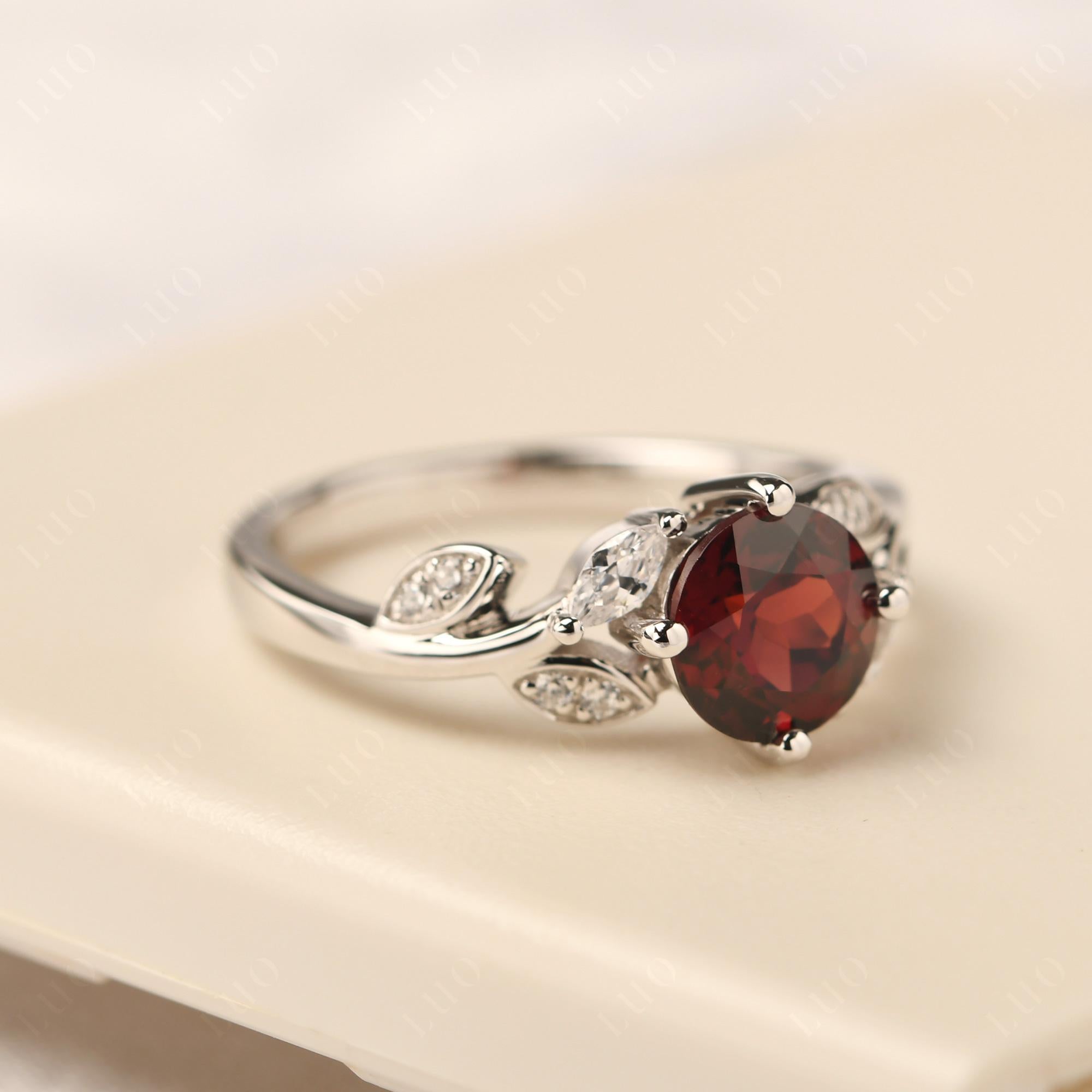 Vine Leaf Garnet Engagement Ring - LUO Jewelry