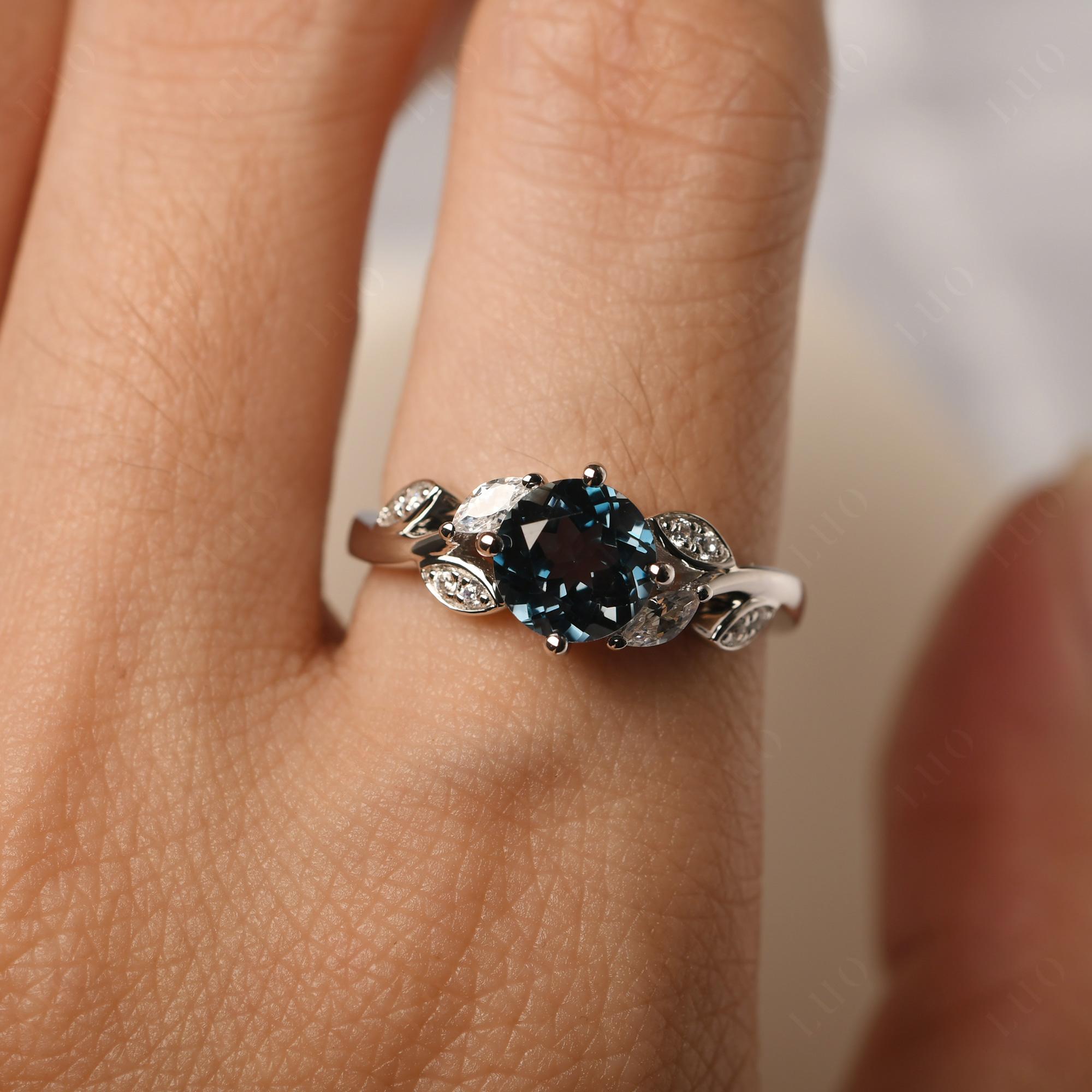 Vine Leaf London Blue Topaz Engagement Ring - LUO Jewelry