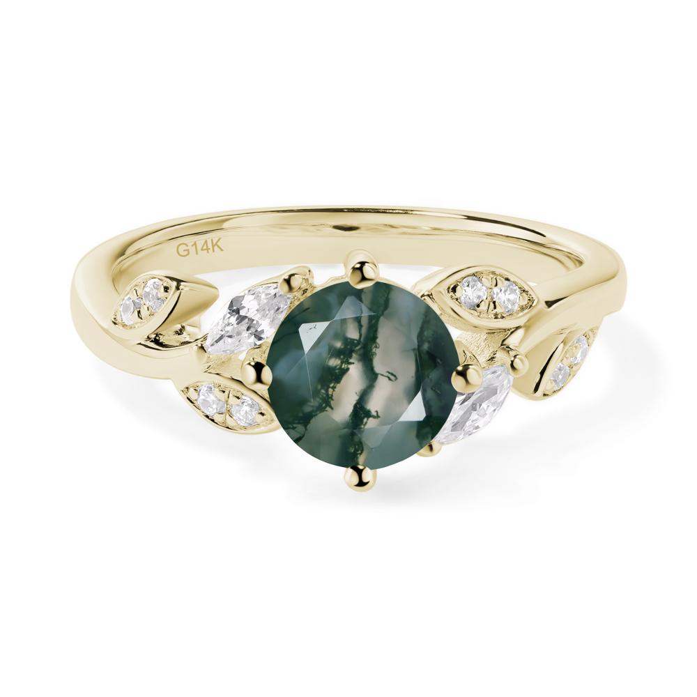 Vine Leaf Moss Agate Engagement Ring - LUO Jewelry #metal_14k yellow gold