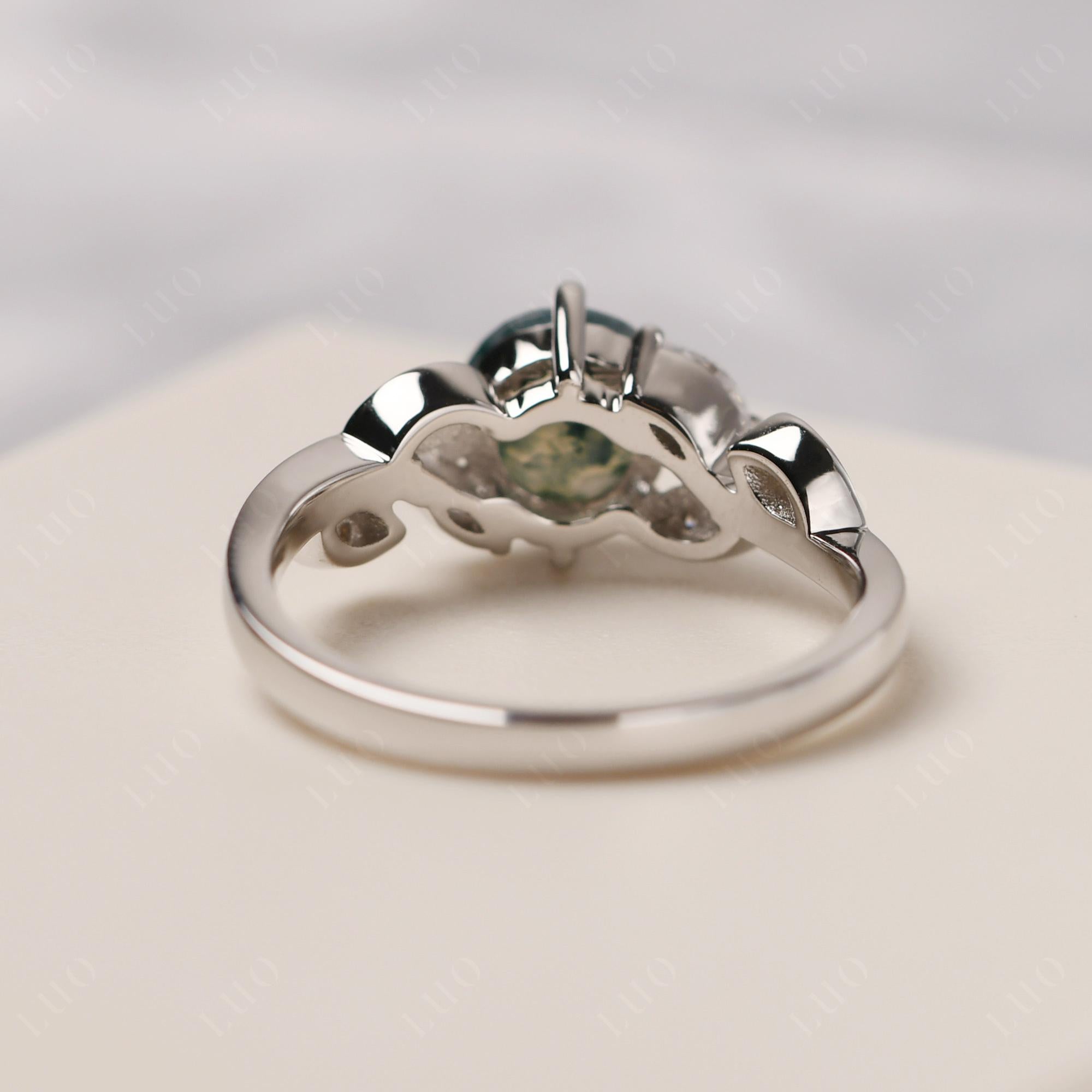Vine Leaf Moss Agate Engagement Ring - LUO Jewelry
