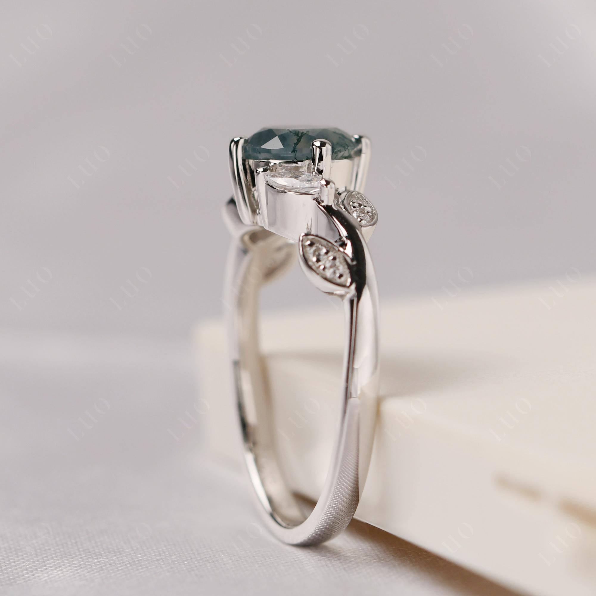 Vine Leaf Moss Agate Engagement Ring - LUO Jewelry