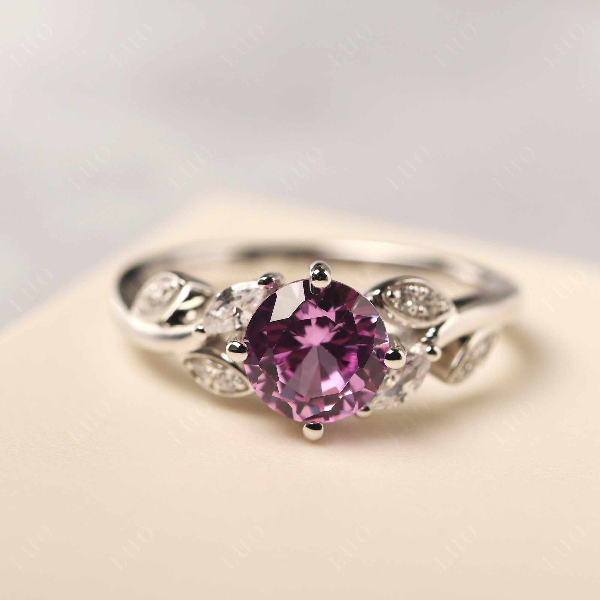 Vine Leaf Pink Sapphire Engagement Ring - LUO Jewelry
