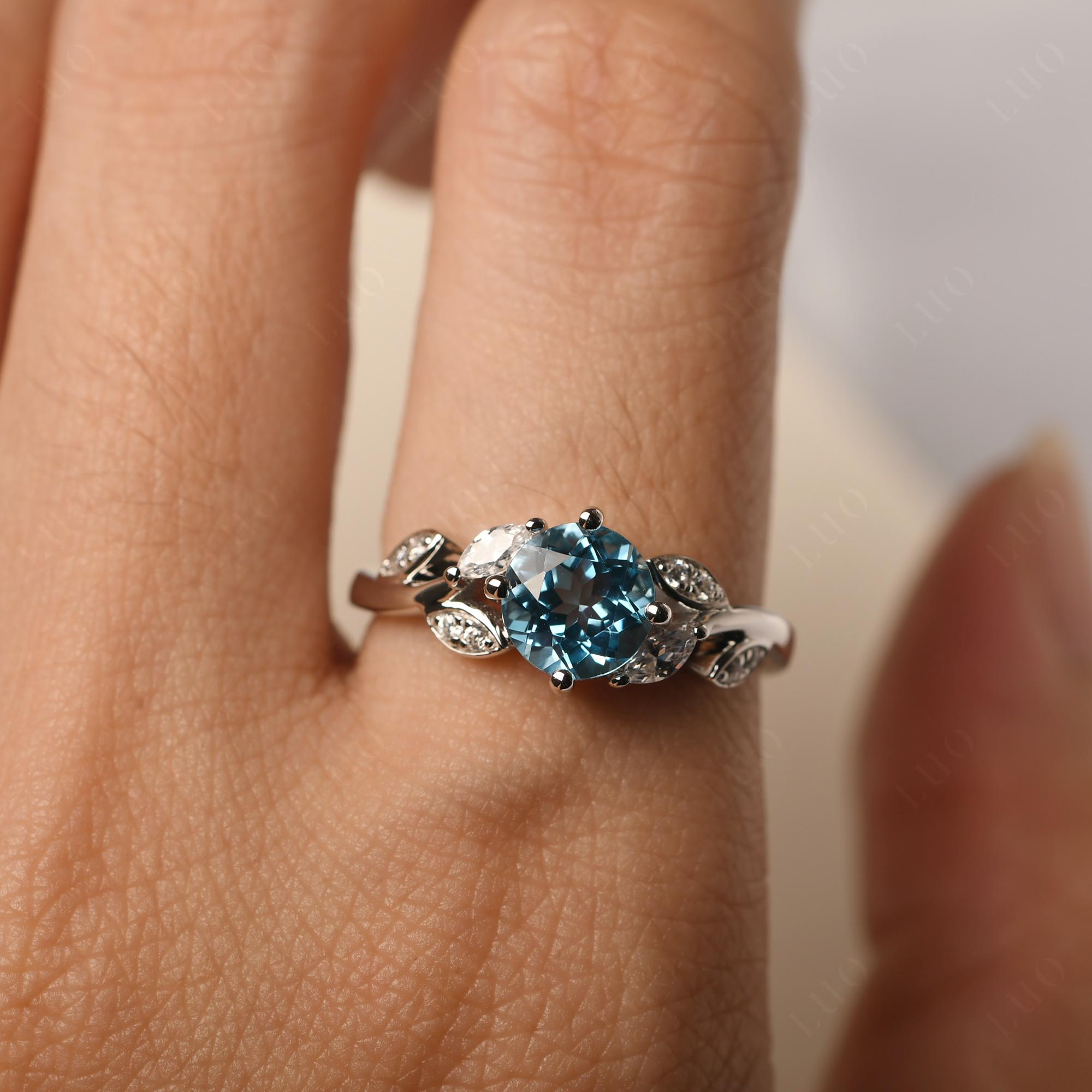 Vine Leaf Swiss Blue Topaz Engagement Ring - LUO Jewelry