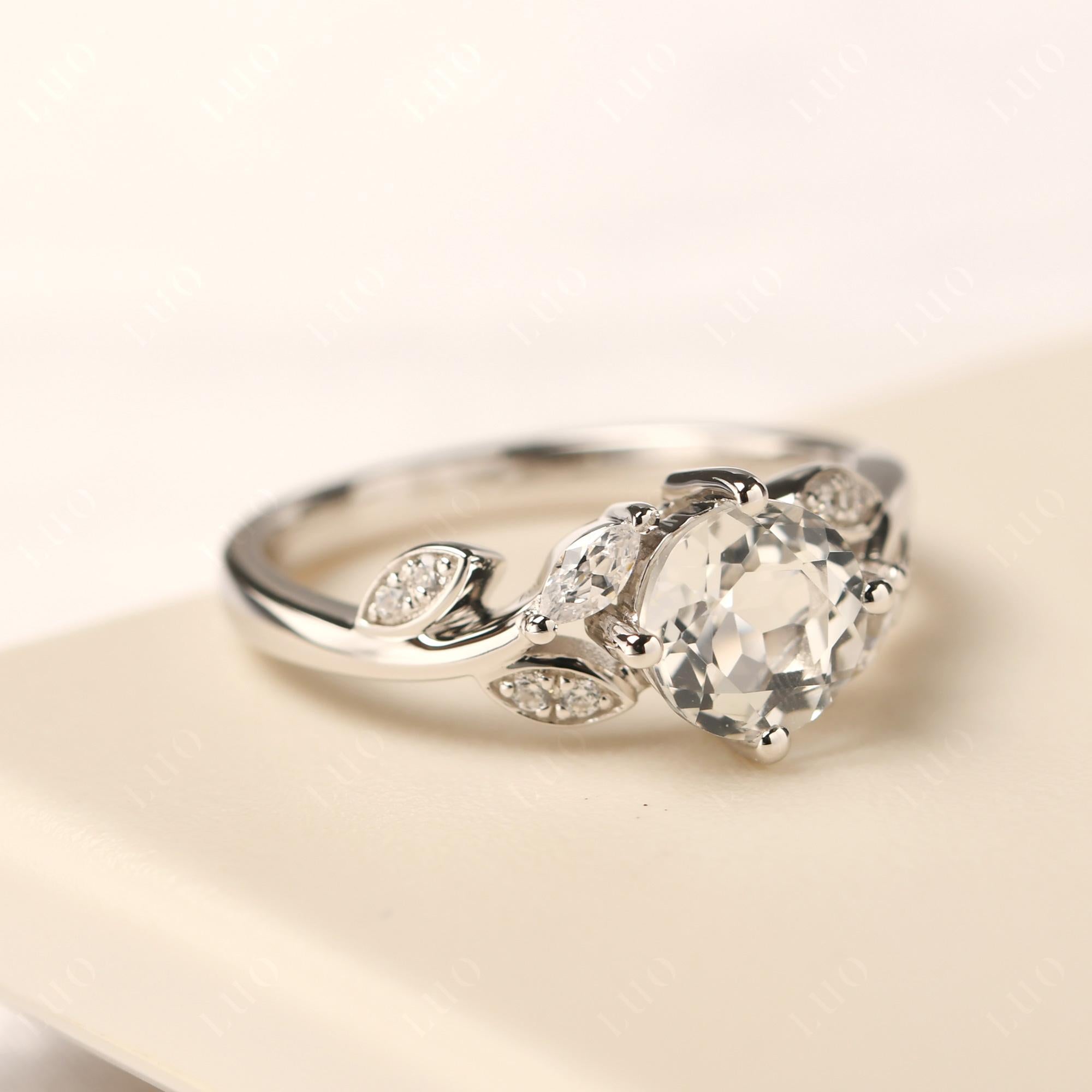 Vine Leaf White Topaz Engagement Ring - LUO Jewelry