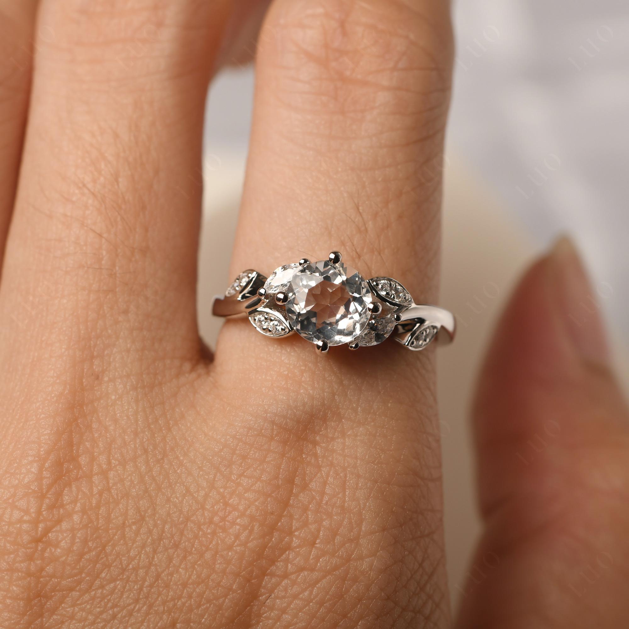 Vine Leaf White Topaz Engagement Ring - LUO Jewelry