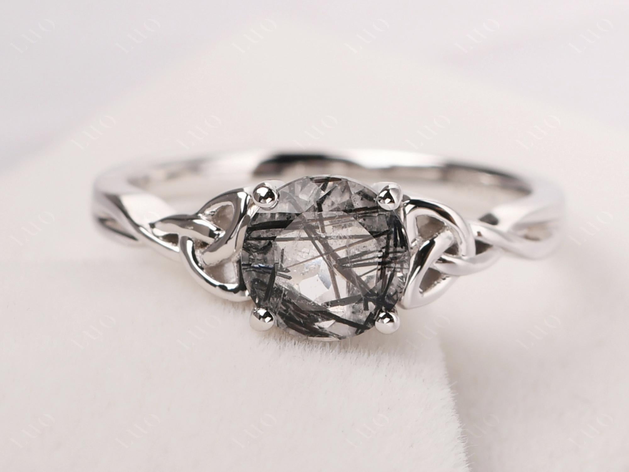 Round Cut Black Rutilated Quartz Celtic Ring - LUO Jewelry