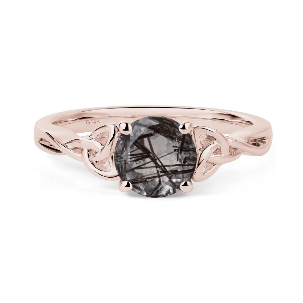 Round Cut Black Rutilated Quartz Celtic Ring - LUO Jewelry #metal_14k rose gold