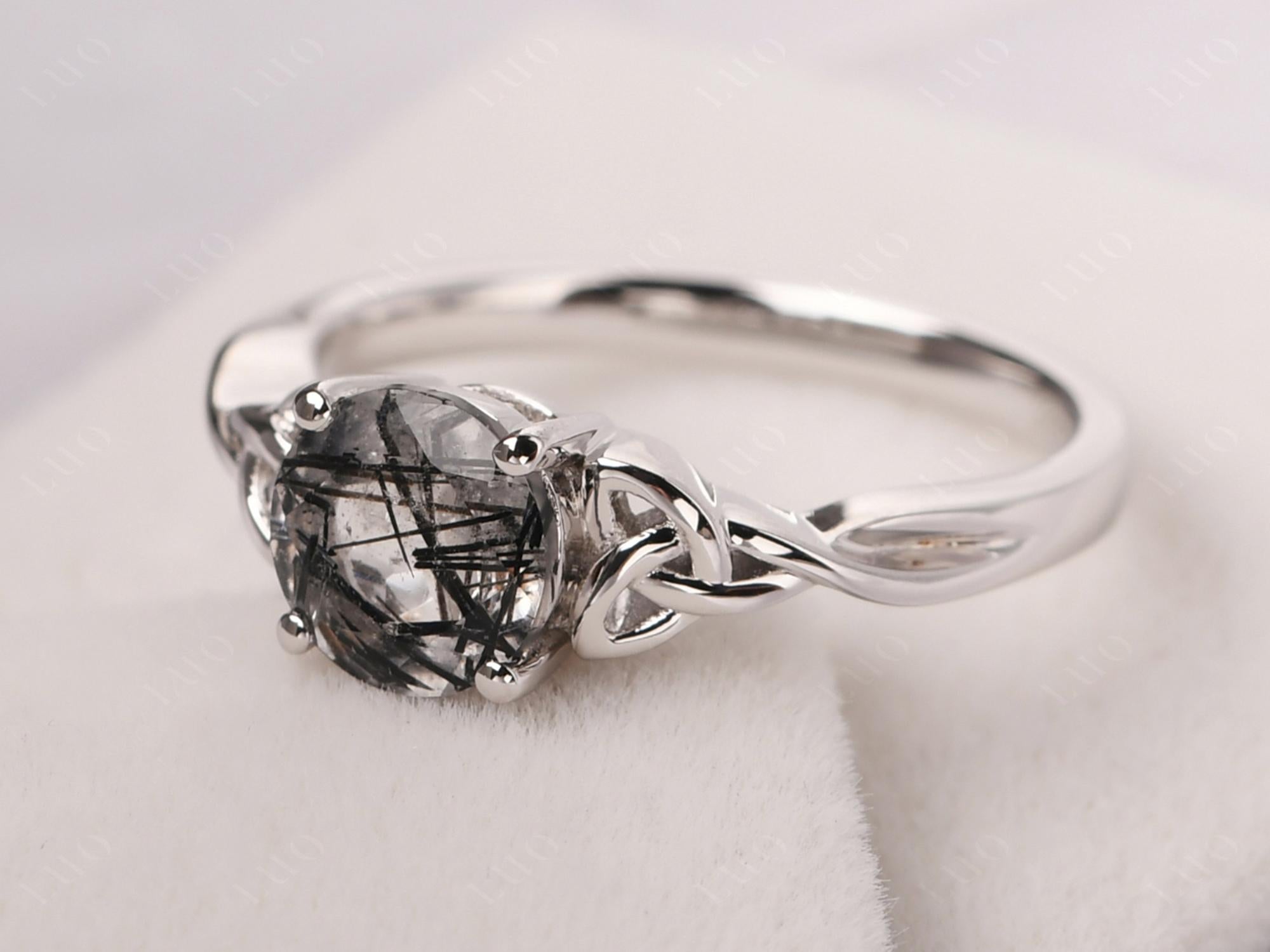 Round Cut Black Rutilated Quartz Celtic Ring - LUO Jewelry