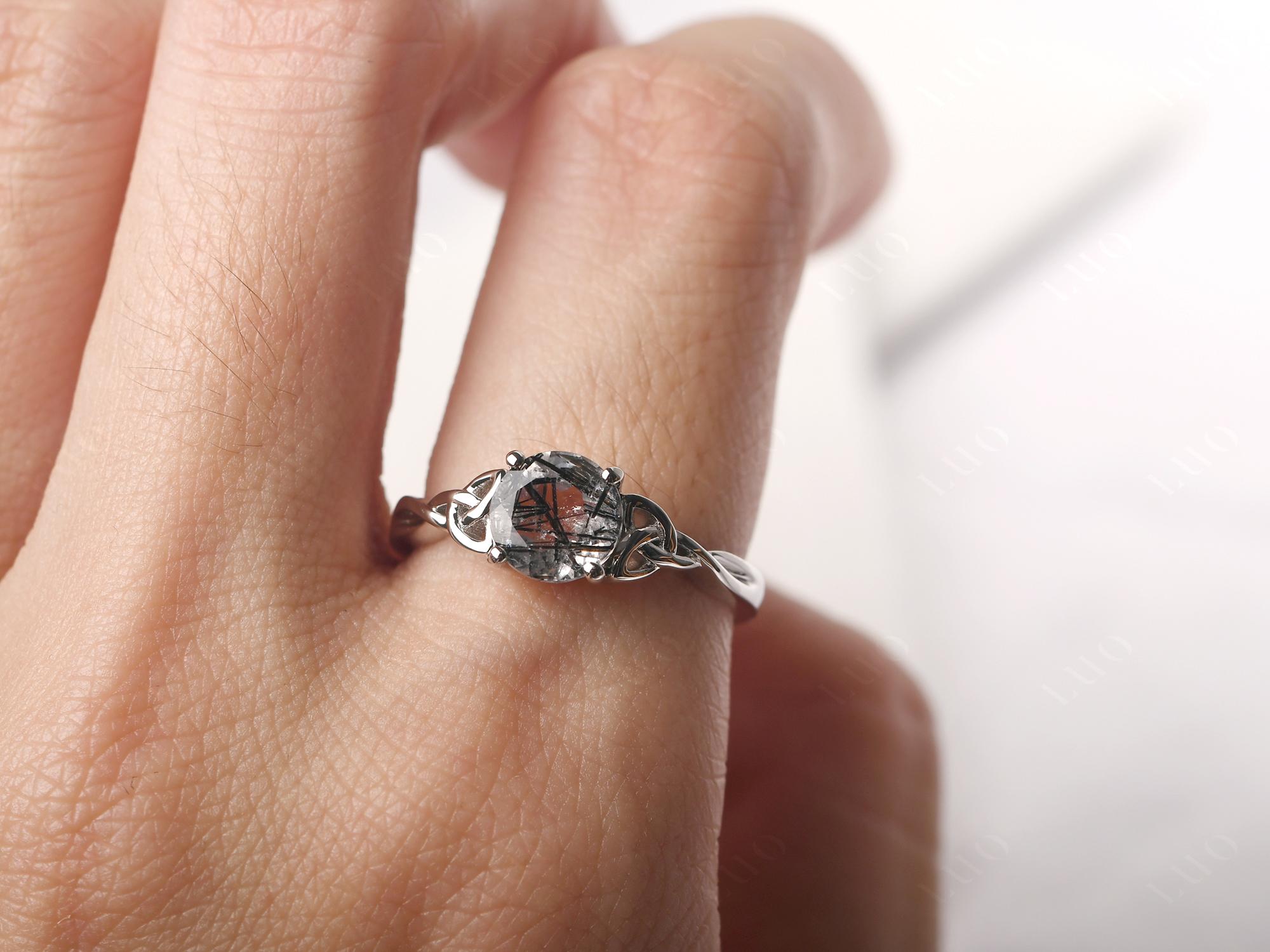 Round Cut Black Rutilated Quartz Celtic Ring - LUO Jewelry