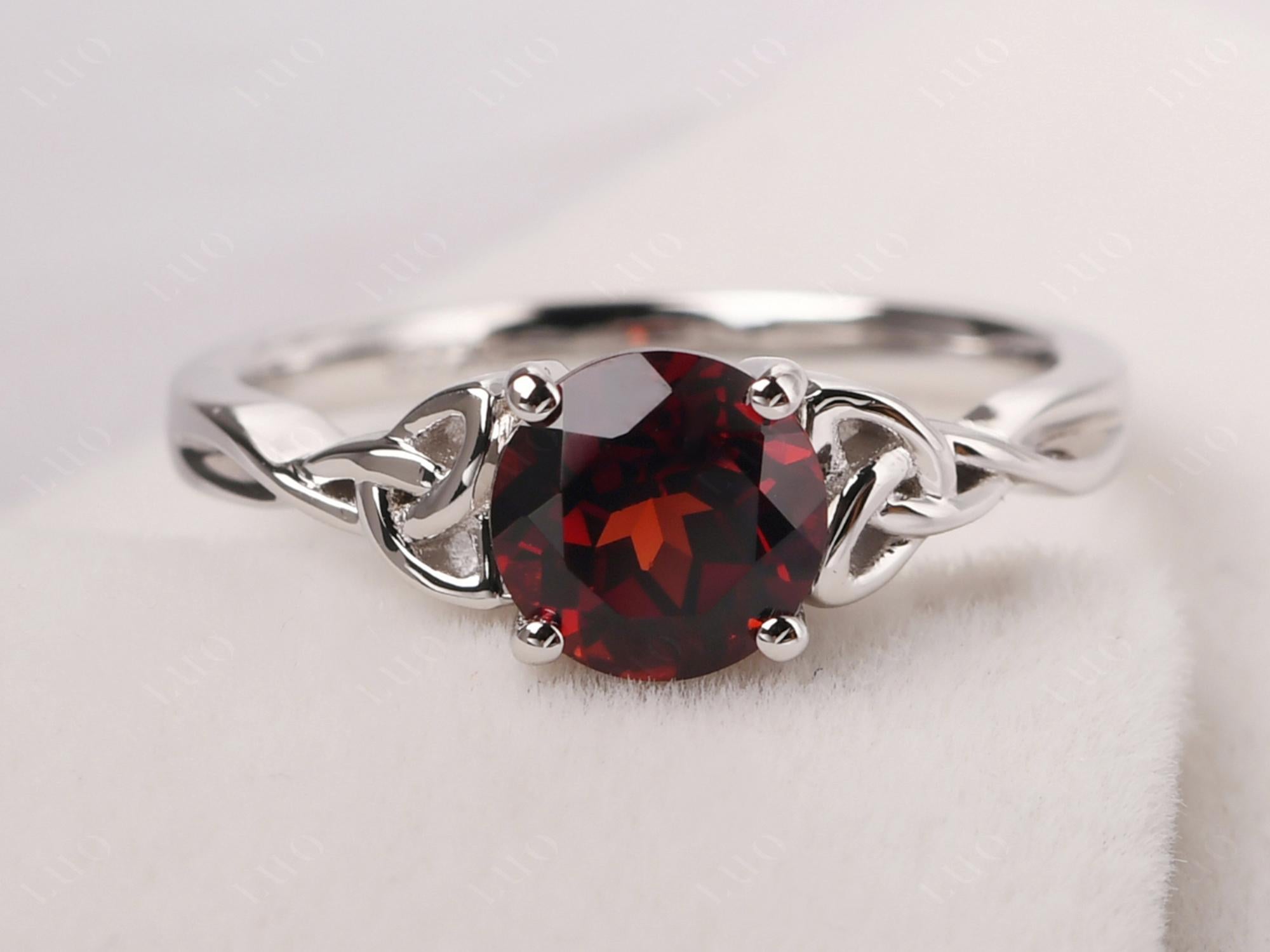 Round Cut Garnet Celtic Ring - LUO Jewelry
