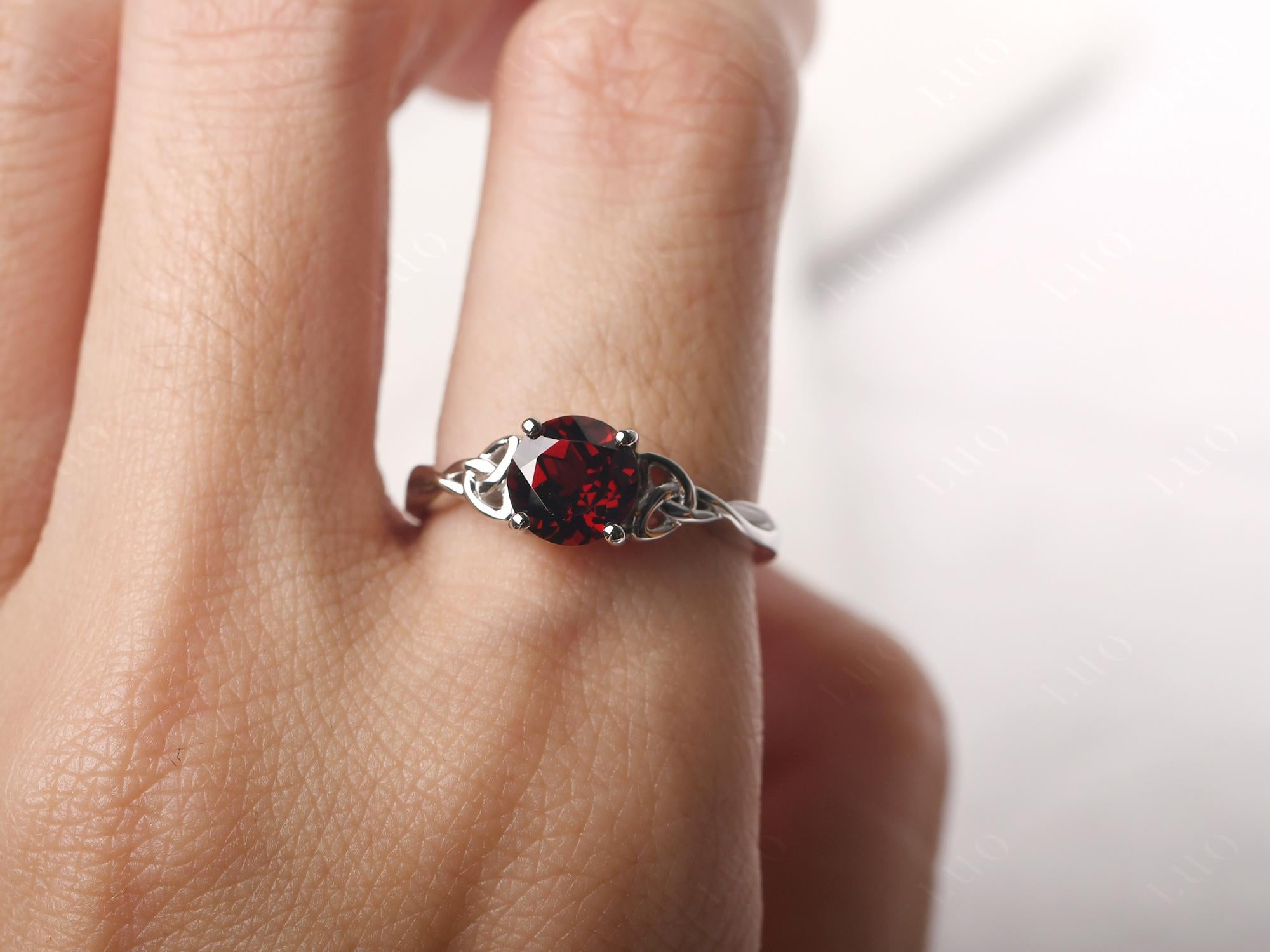 Round Cut Garnet Celtic Ring - LUO Jewelry