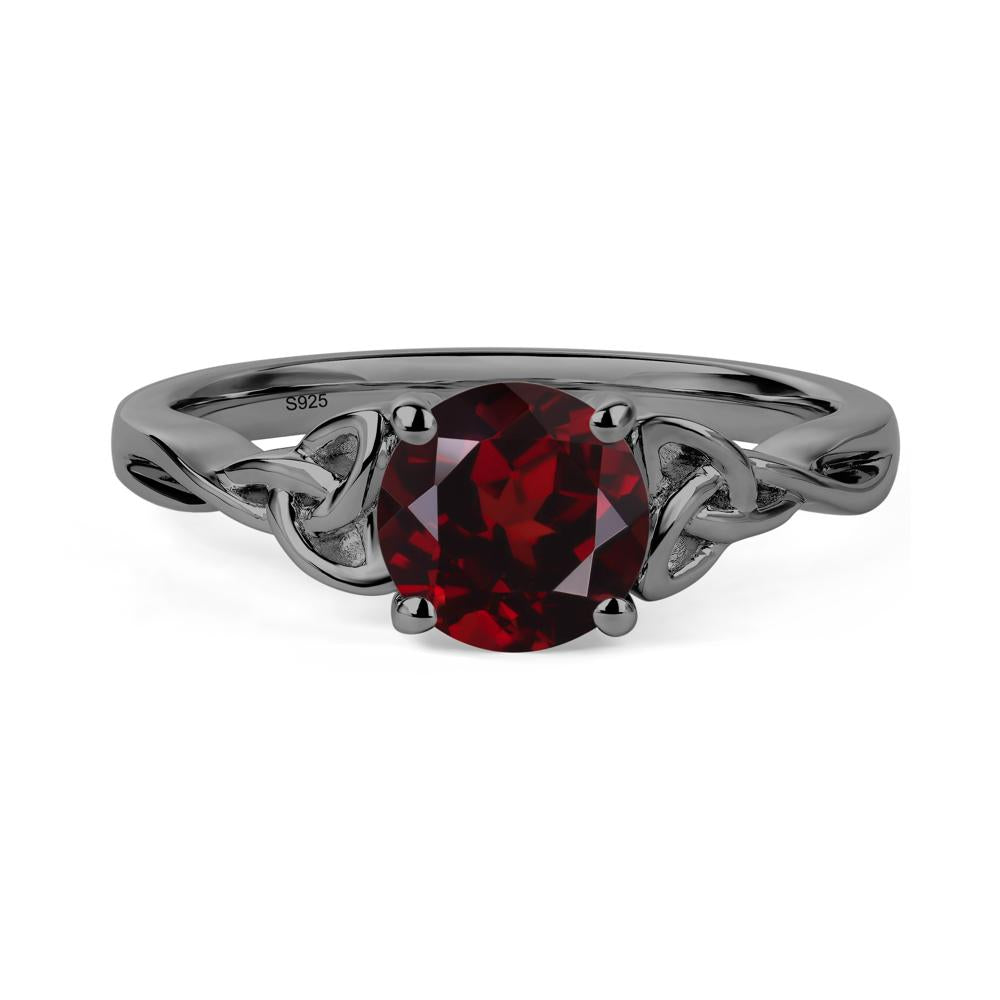 Round Cut Garnet Celtic Ring - LUO Jewelry #metal_black finish sterling silver