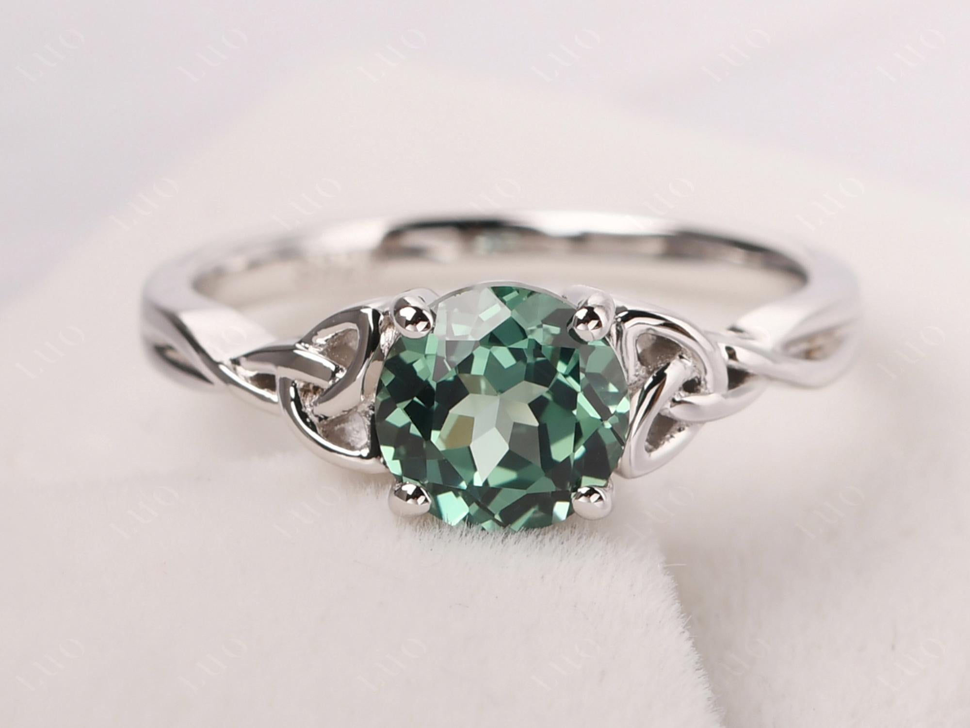 Round Cut Green Sapphire Celtic Ring - LUO Jewelry