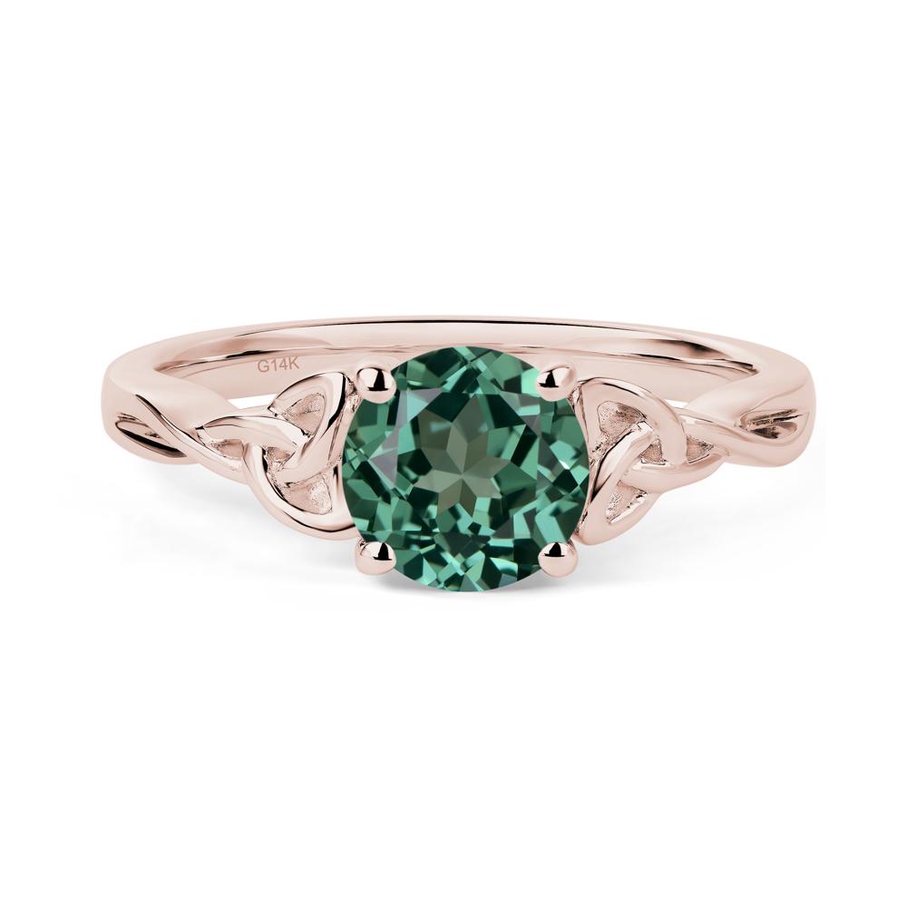 Round Cut Green Sapphire Celtic Ring - LUO Jewelry #metal_14k rose gold