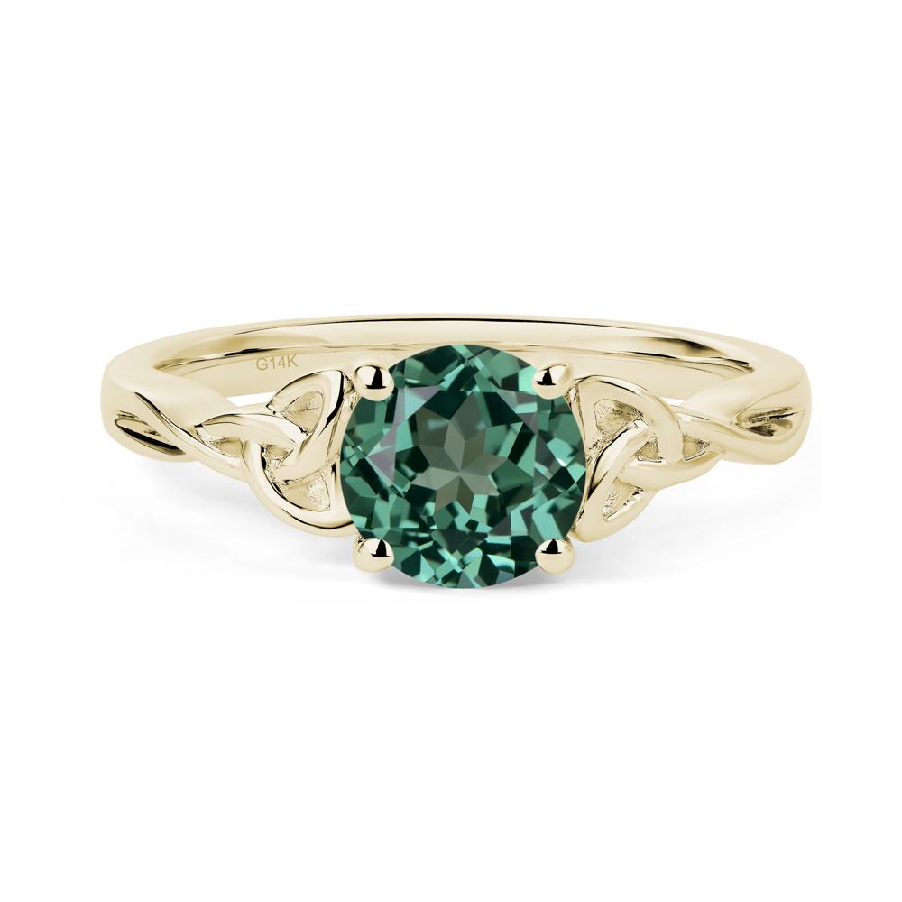 Round Cut Green Sapphire Celtic Ring - LUO Jewelry #metal_14k yellow gold