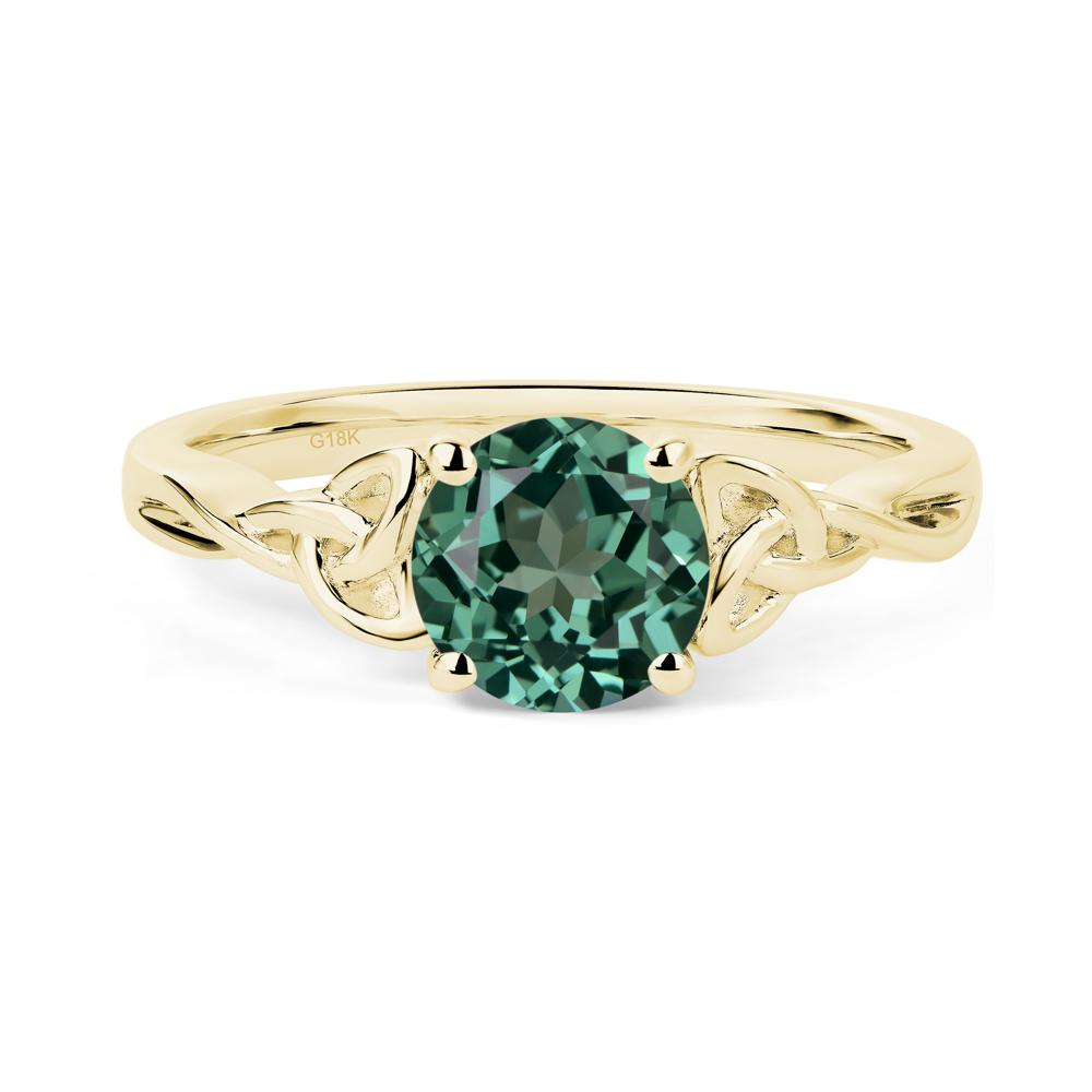 Round Cut Green Sapphire Celtic Ring - LUO Jewelry #metal_18k yellow gold