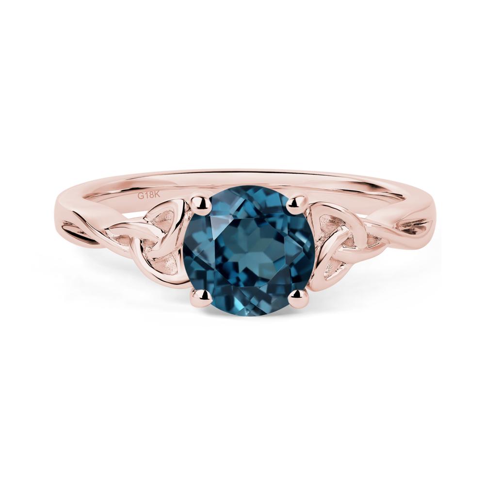 Round Cut London Blue Topaz Celtic Ring - LUO Jewelry #metal_18k rose gold