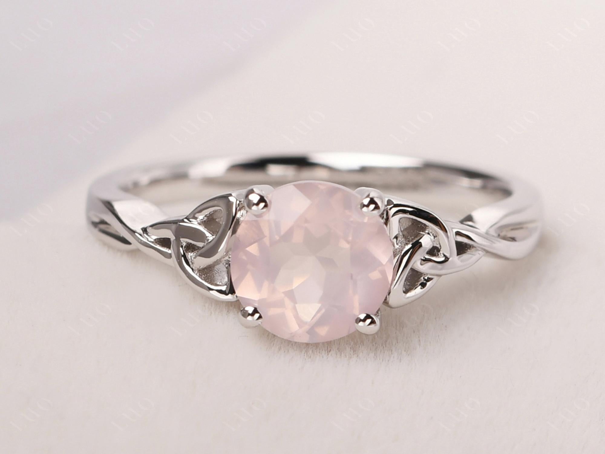 Round Cut Rose Quartz Celtic Ring - LUO Jewelry