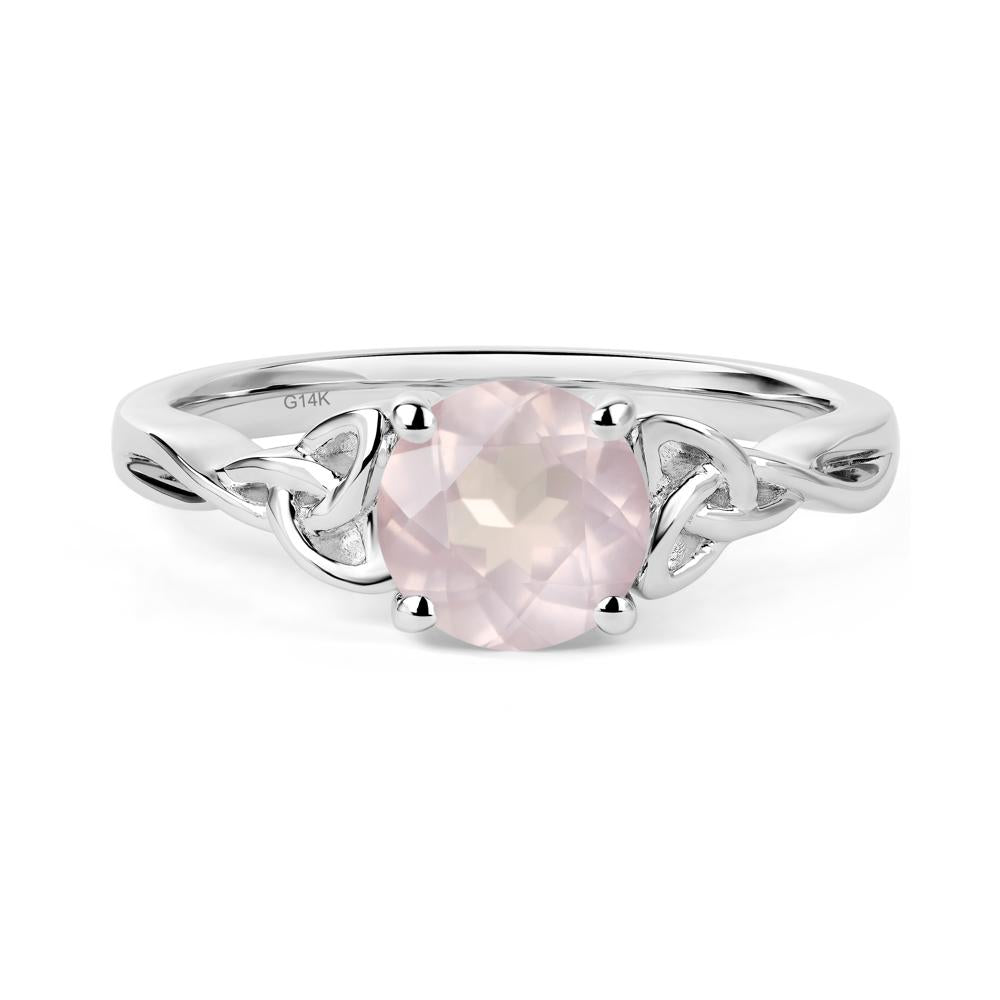 Round Cut Rose Quartz Celtic Ring - LUO Jewelry #metal_14k white gold