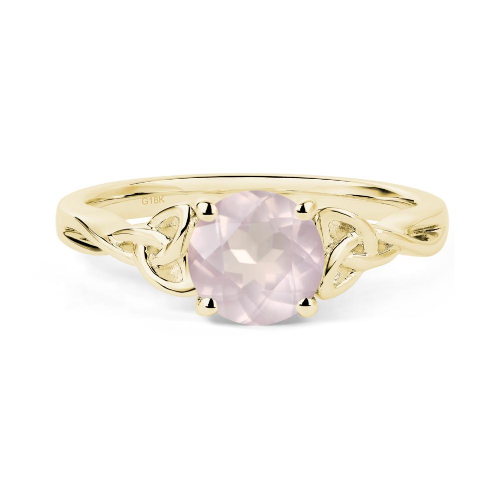 Round Cut Rose Quartz Celtic Ring - LUO Jewelry #metal_18k yellow gold