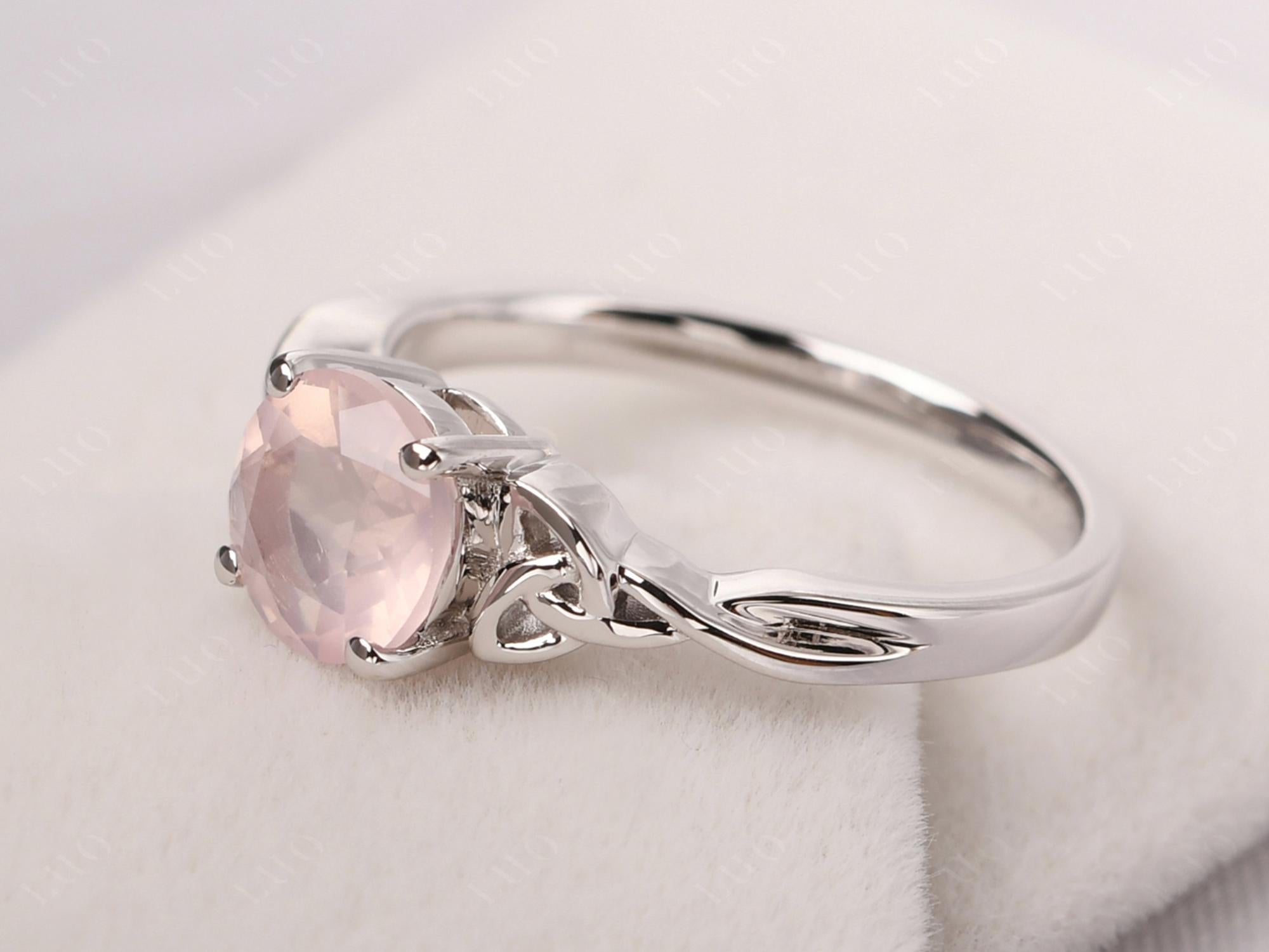 Round Cut Rose Quartz Celtic Ring - LUO Jewelry