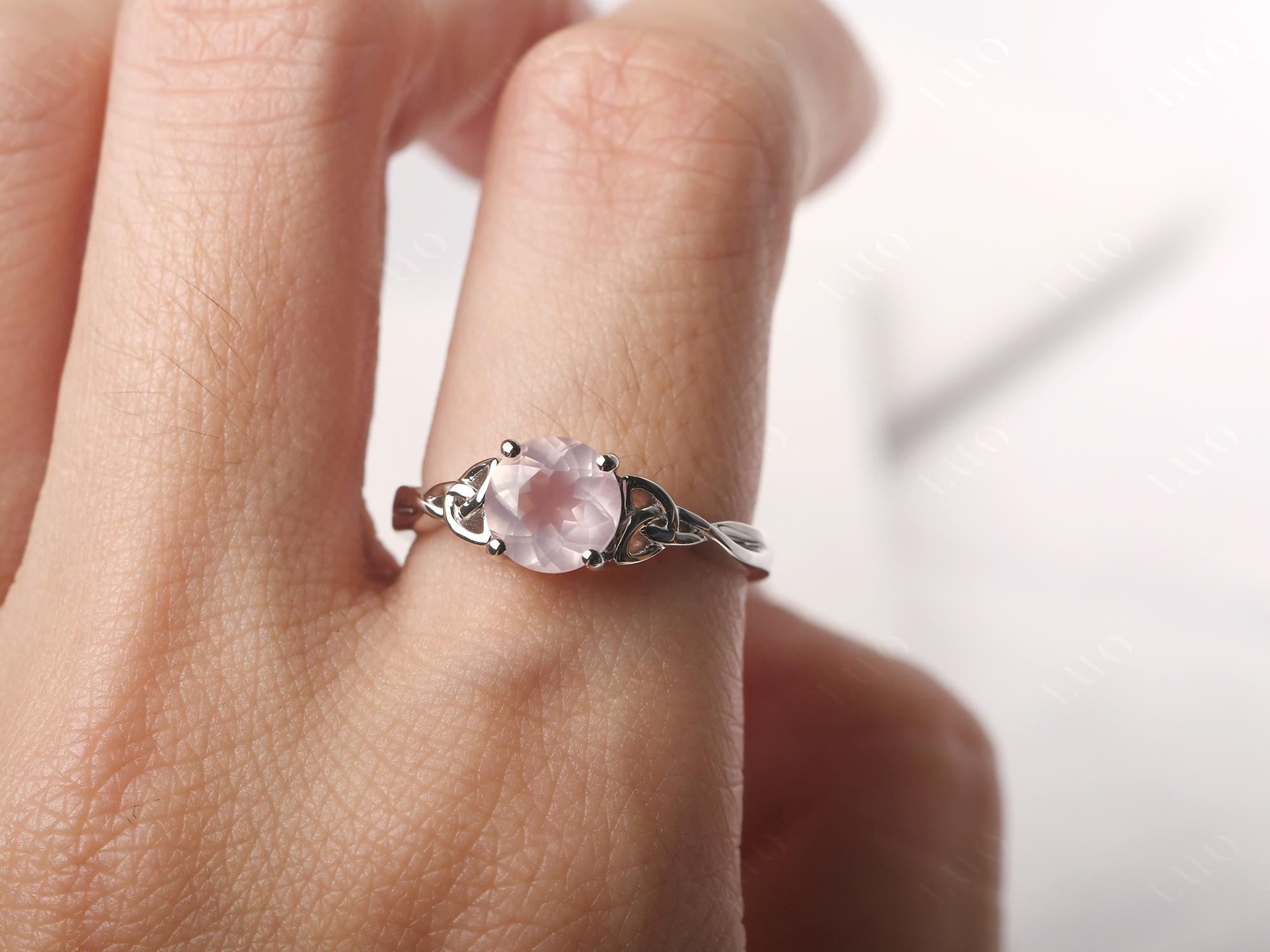 Round Cut Rose Quartz Celtic Ring - LUO Jewelry