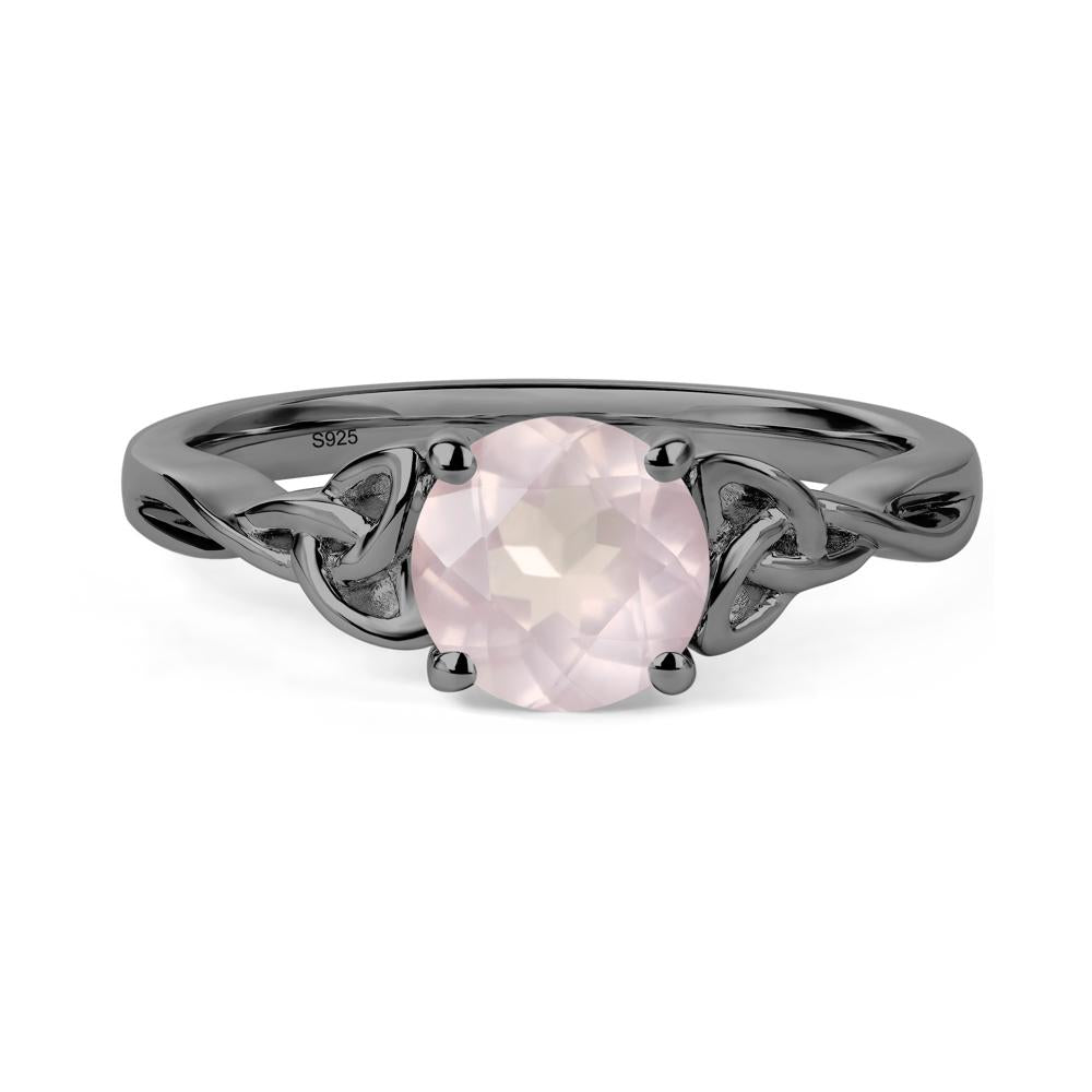 Round Cut Rose Quartz Celtic Ring - LUO Jewelry #metal_black finish sterling silver