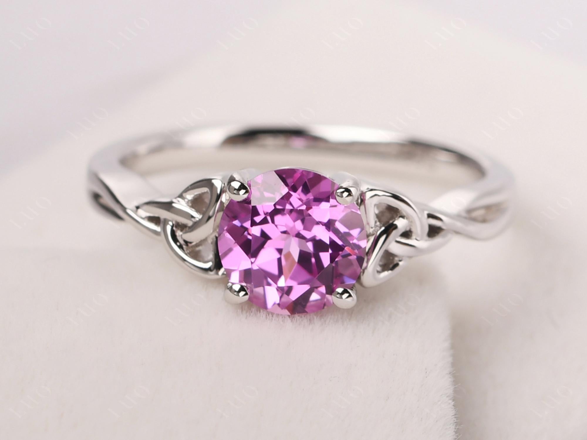 Round Cut Pink Sapphire Celtic Ring - LUO Jewelry