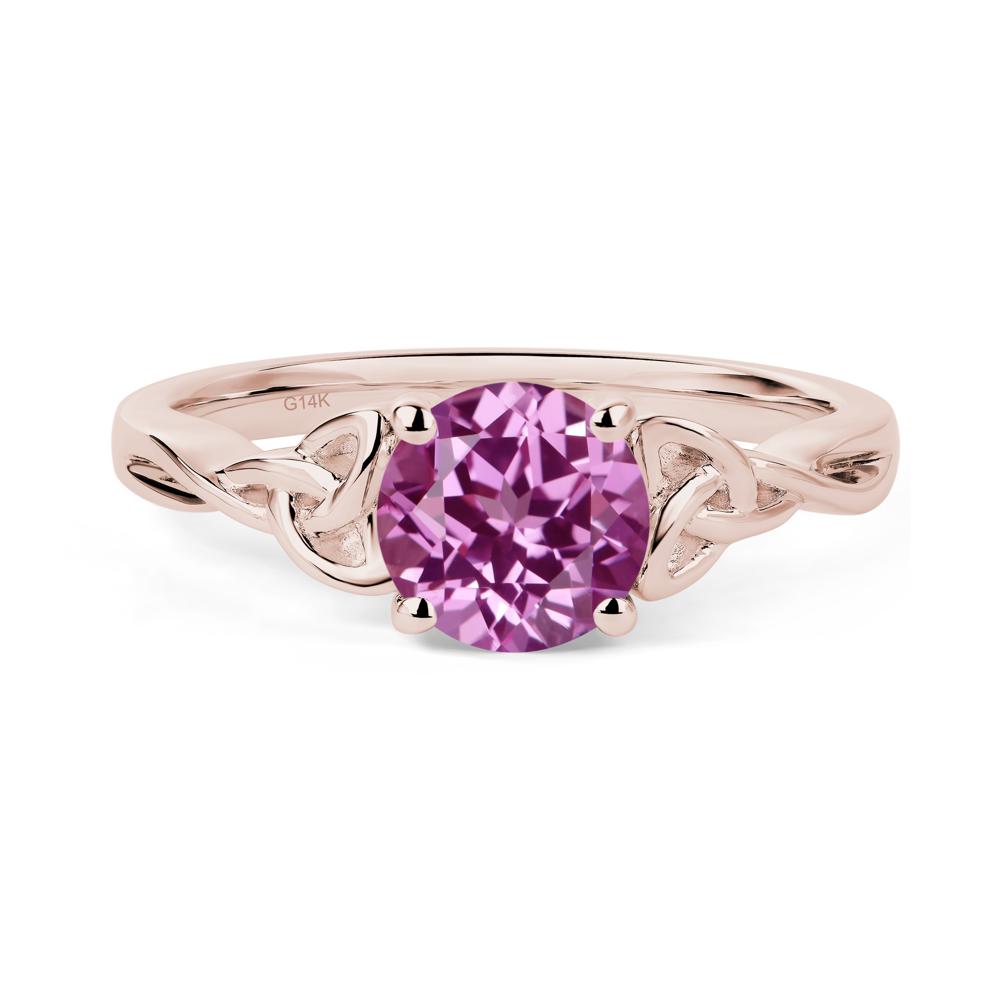 Round Cut Pink Sapphire Celtic Ring - LUO Jewelry #metal_14k rose gold