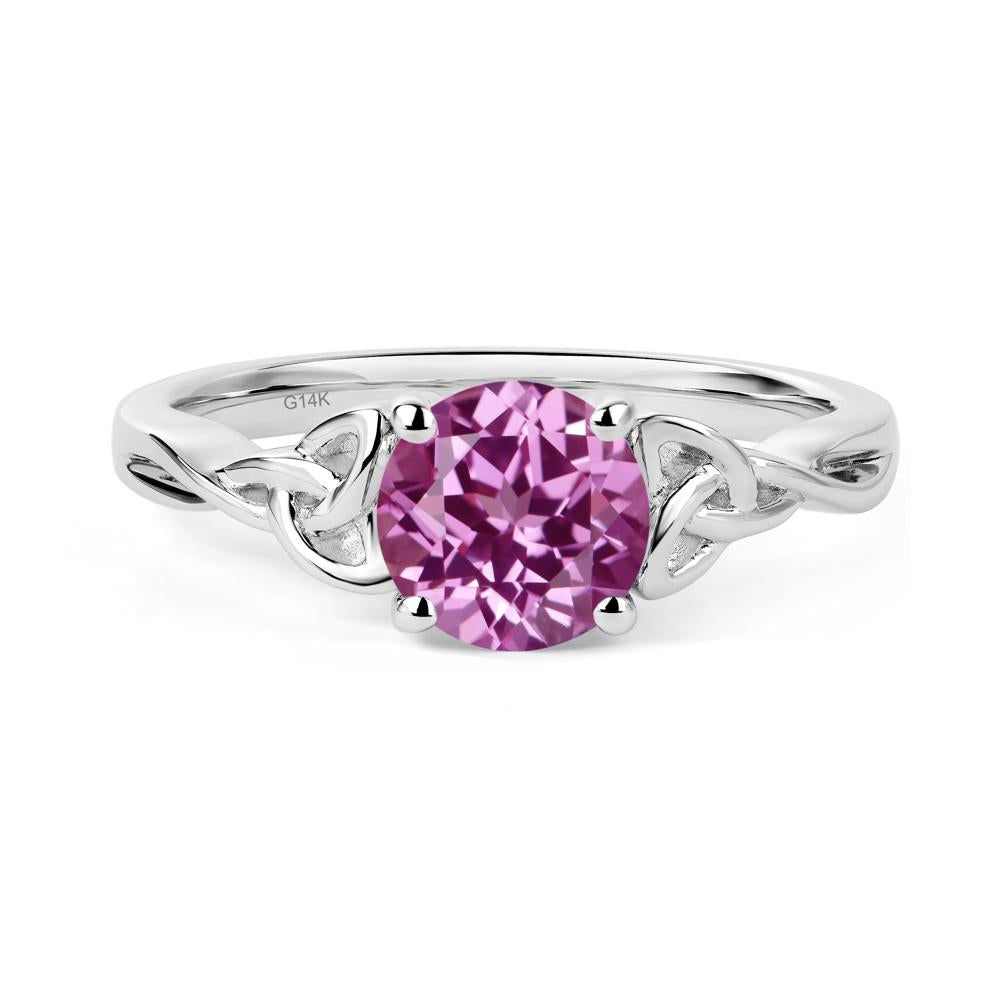 Round Cut Pink Sapphire Celtic Ring - LUO Jewelry #metal_14k white gold