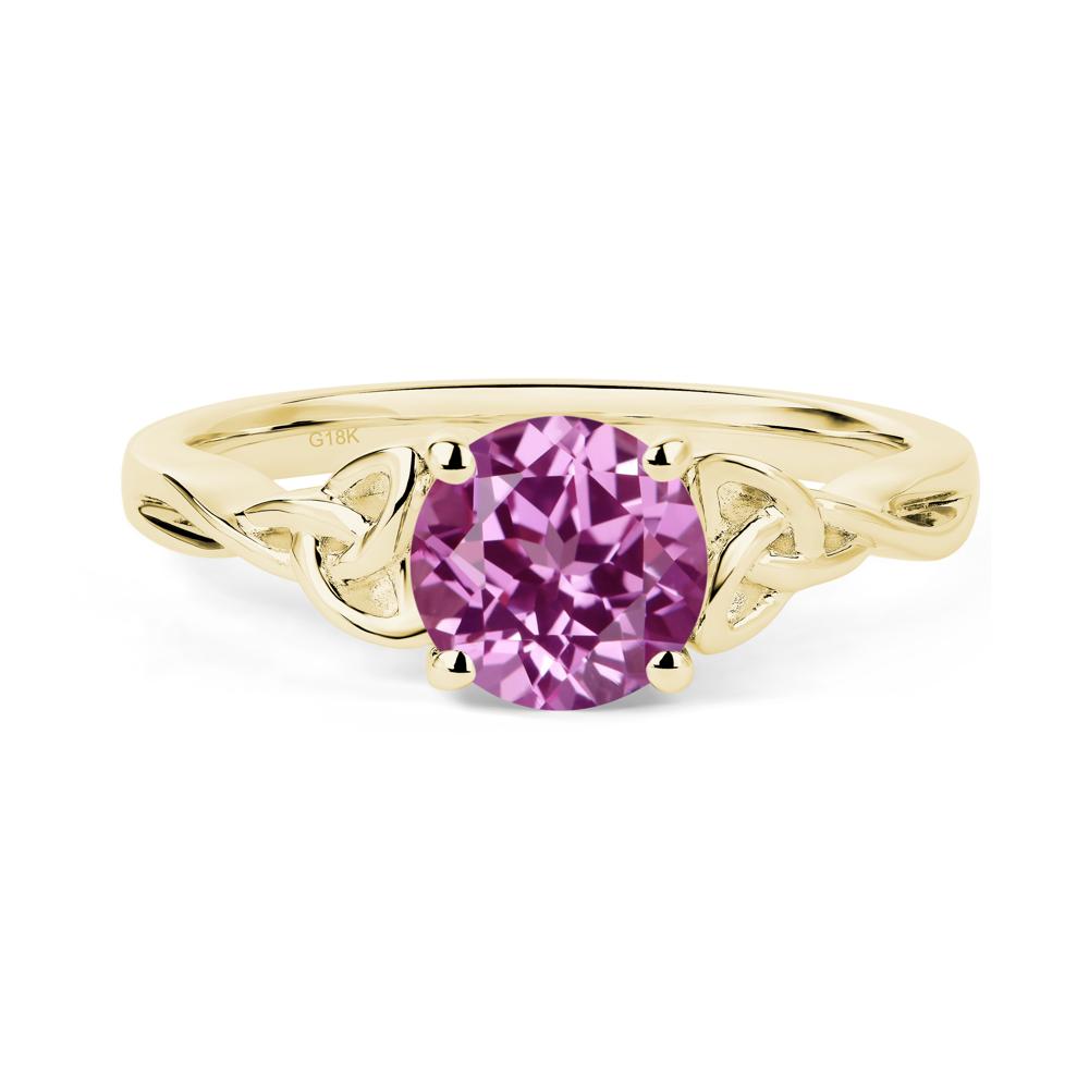 Round Cut Pink Sapphire Celtic Ring - LUO Jewelry #metal_18k yellow gold