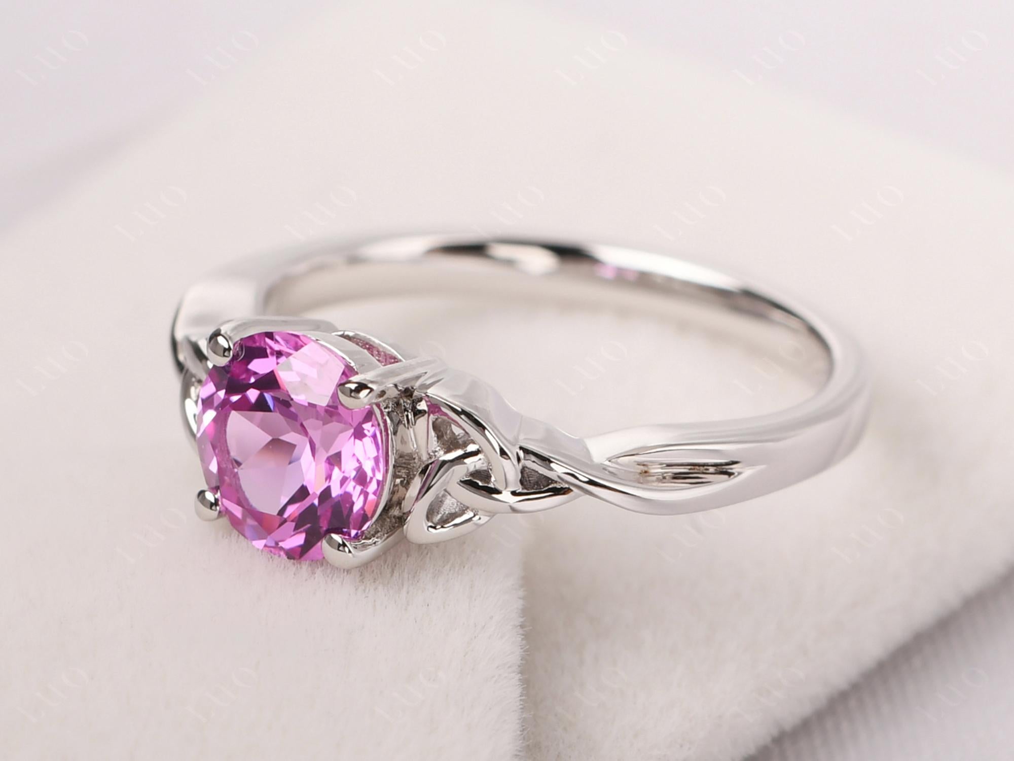Round Cut Pink Sapphire Celtic Ring - LUO Jewelry
