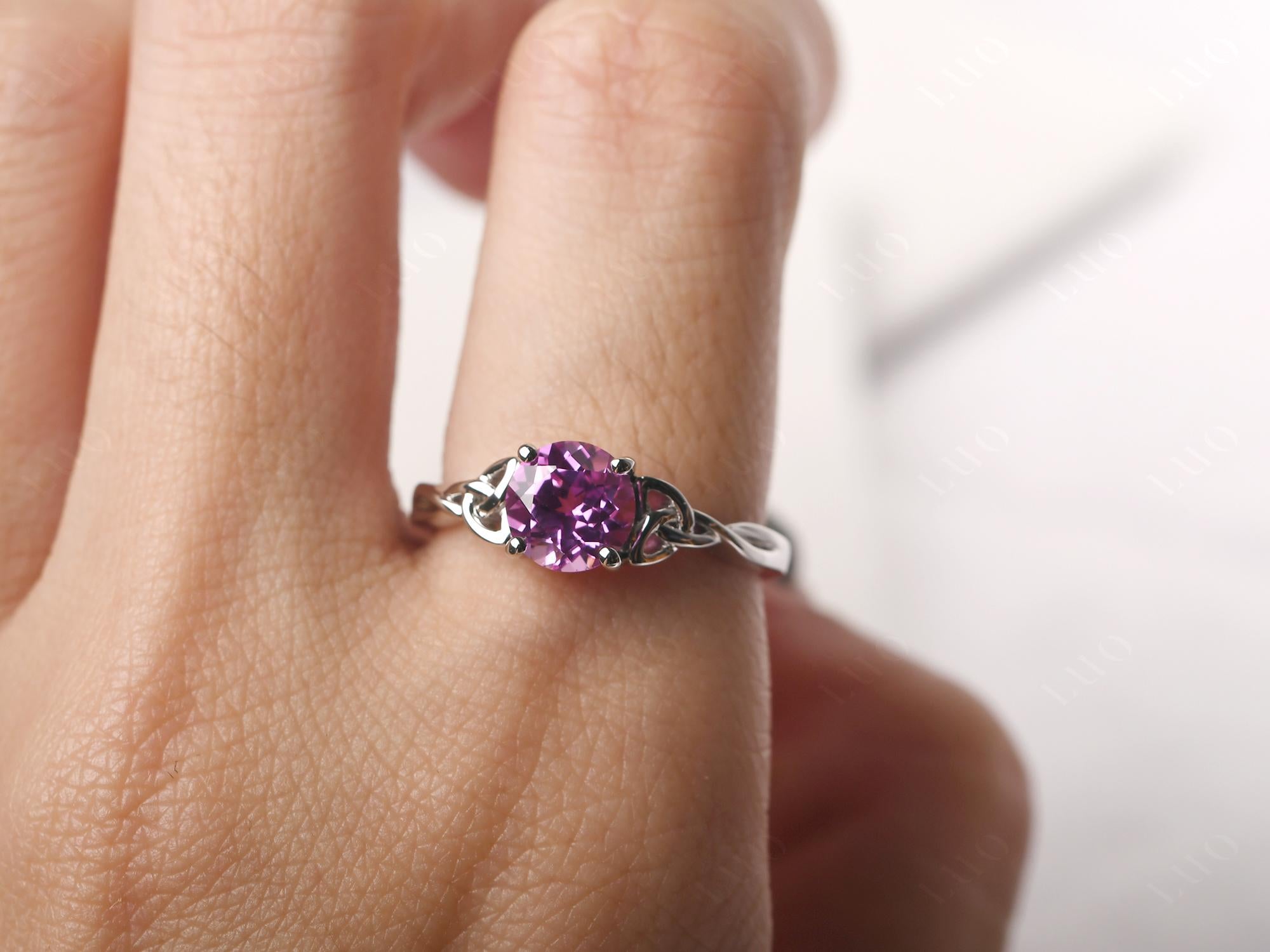 Round Cut Pink Sapphire Celtic Ring - LUO Jewelry