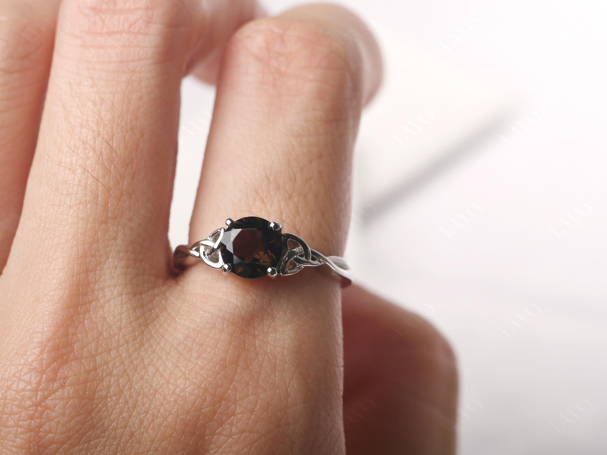 Round Cut Smoky Quartz Celtic Ring - LUO Jewelry