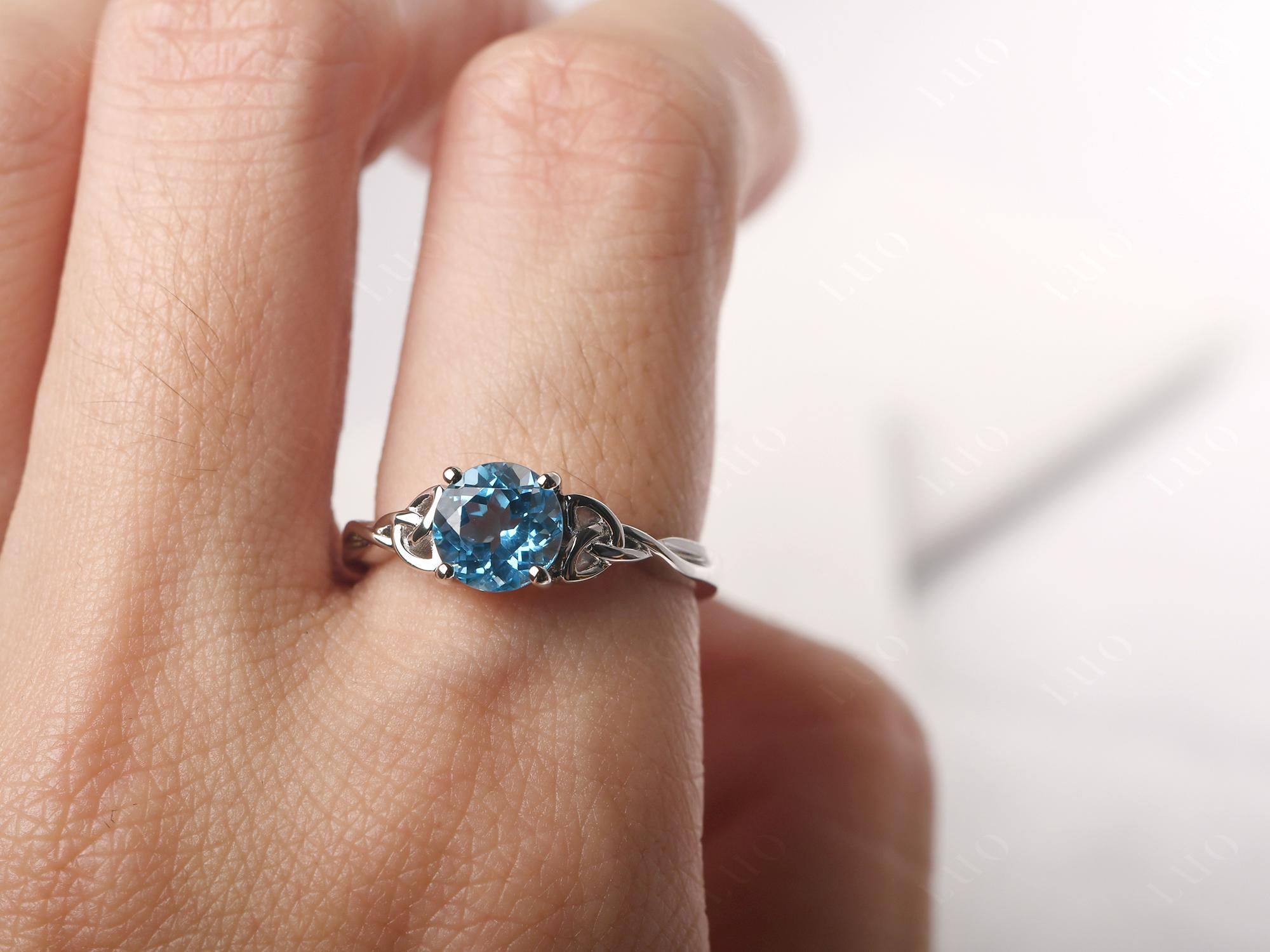 Round Cut Swiss Blue Topaz Celtic Ring - LUO Jewelry