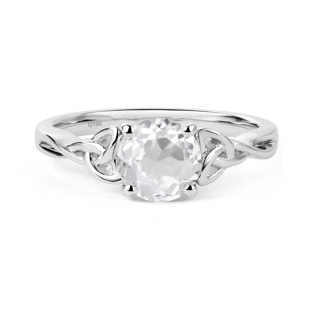 Round Cut White Topaz Celtic Ring - LUO Jewelry #metal_18k white gold