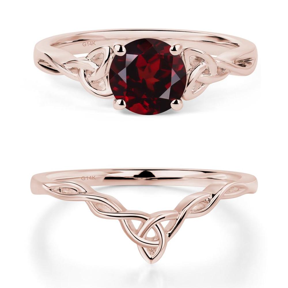 Round Cut Garnet Celtic Ring - LUO Jewelry #metal_14k rose gold