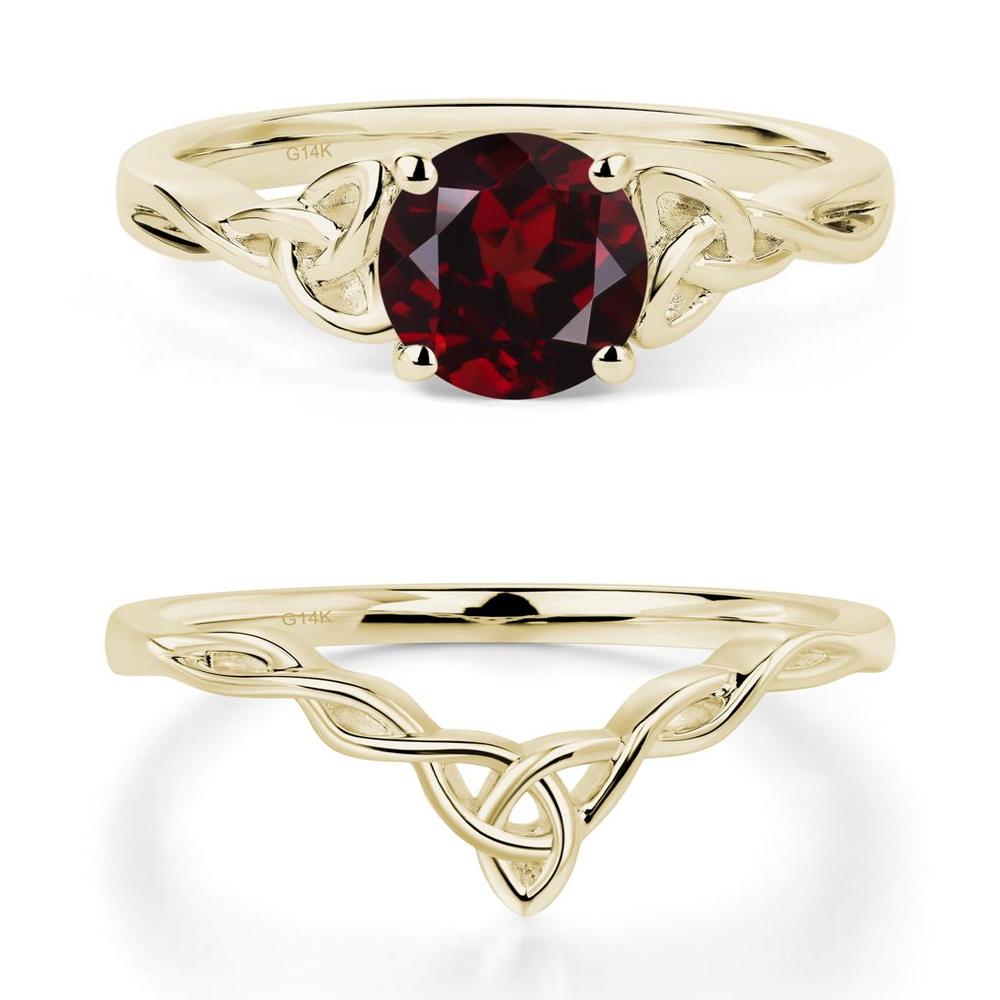 Round Cut Garnet Celtic Ring - LUO Jewelry #metal_14k yellow gold